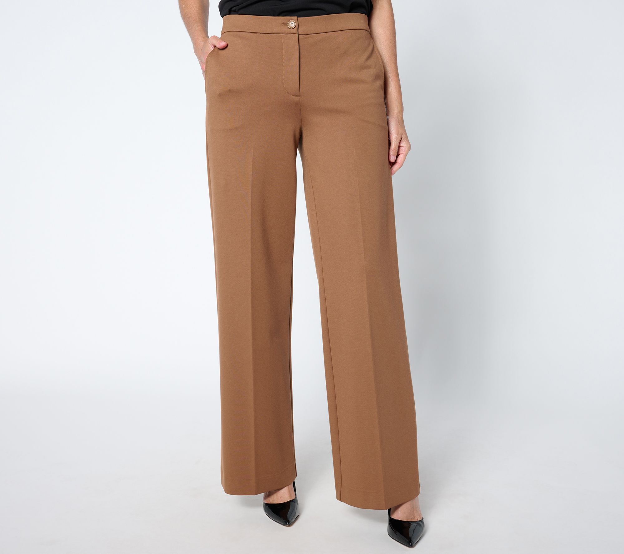 Tailored by Susan Graver Reg Sleek Ponte Wide Leg Zip Front Trousers