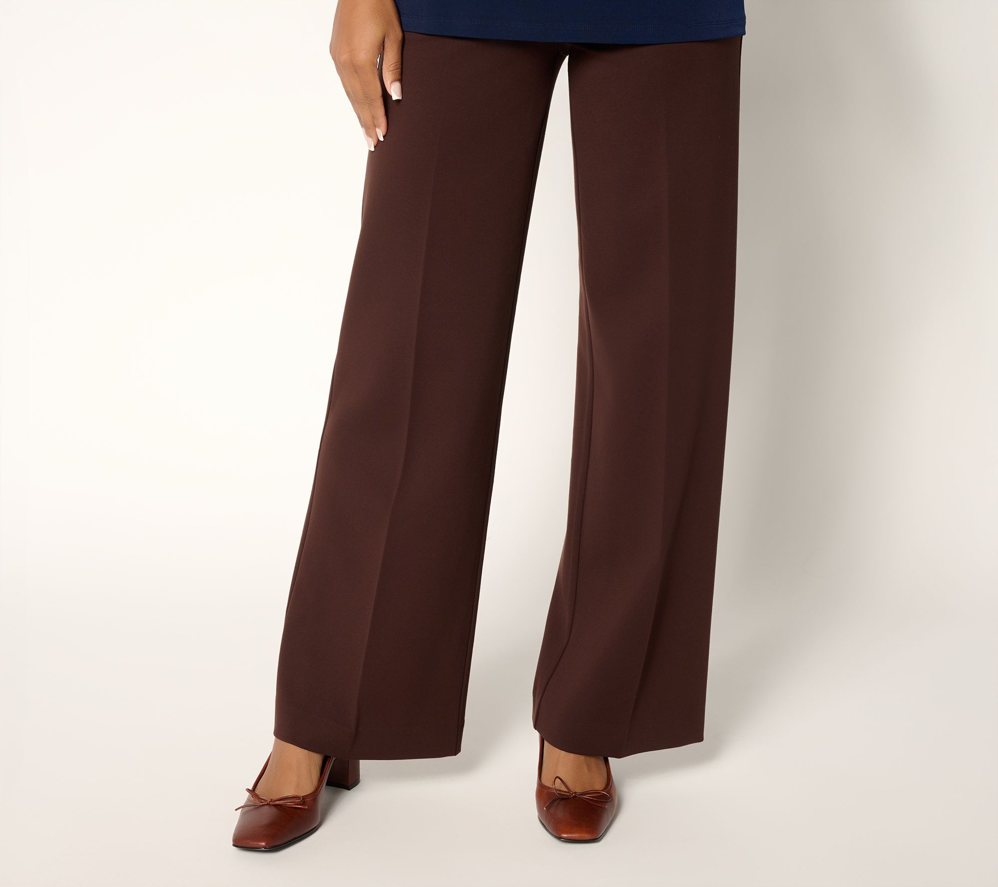 Tailored by Susan Graver Reg Sleek Ponte Wide Leg Zip Front Trousers