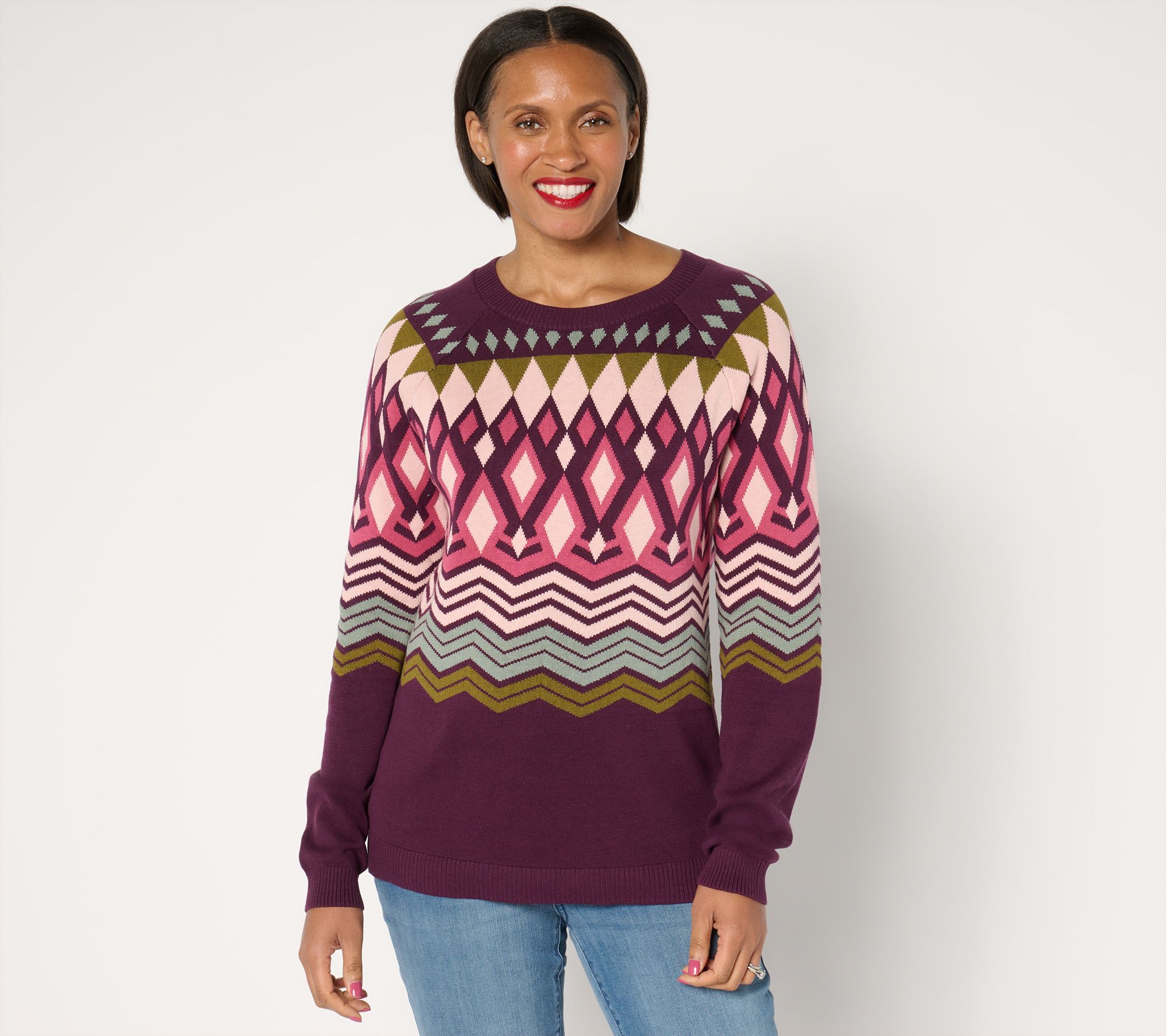 Denim & Co. Nordic Jacquard Crew Neck Sweater