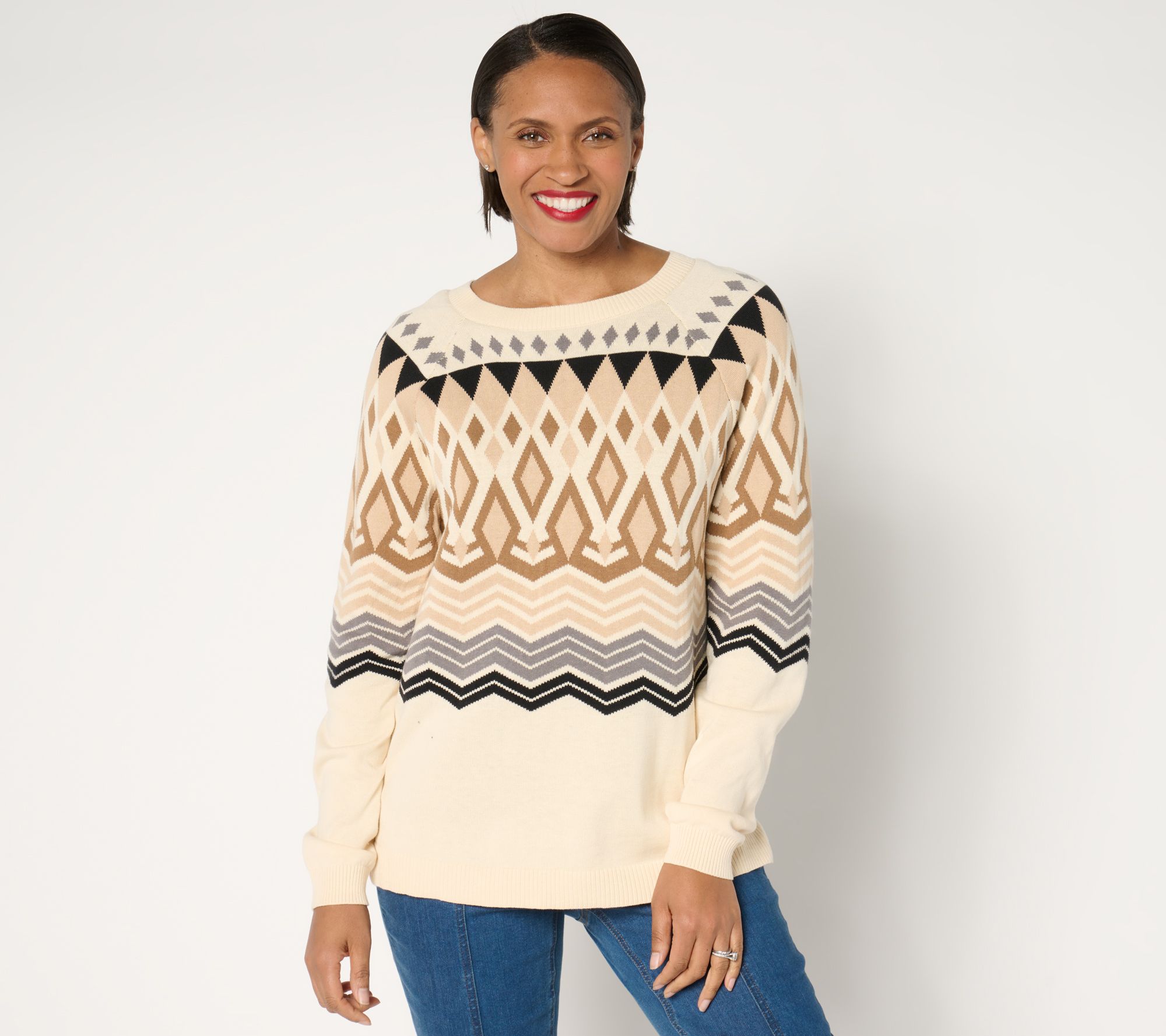 Denim & Co. Nordic Jacquard Crew Neck Sweater