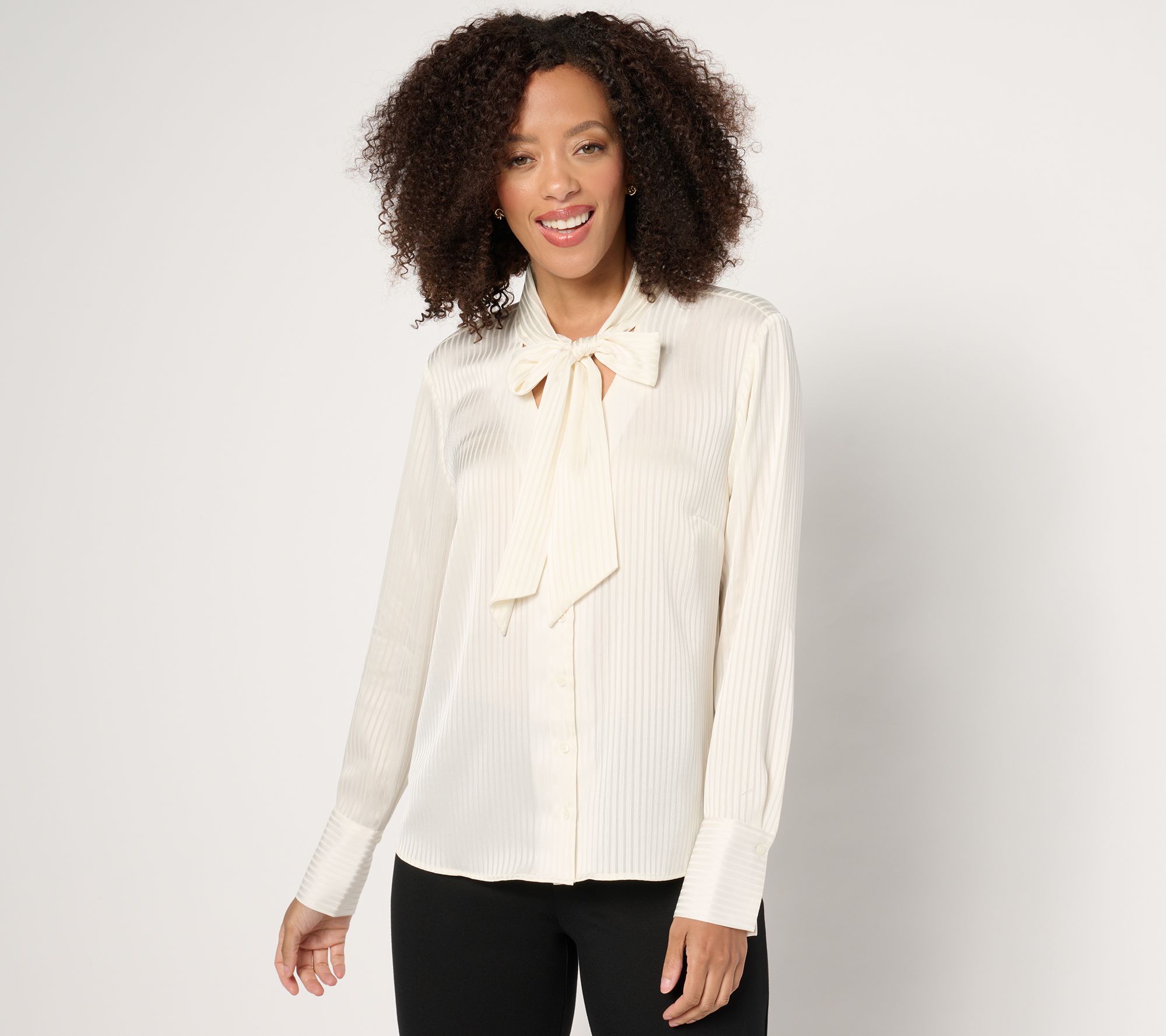 BEAUTIFUL by Lawrence Zarian Button-Front Novelty Bow Blouse