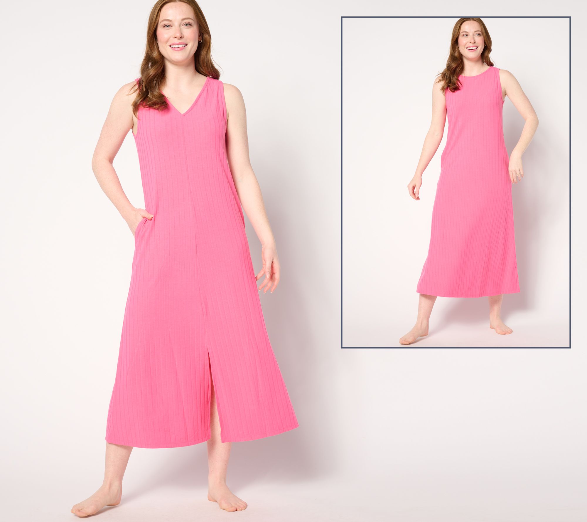 "As Is" Cuddl Duds Wide Rib 2-Way Round to V-Neck Tank Maxi Dress