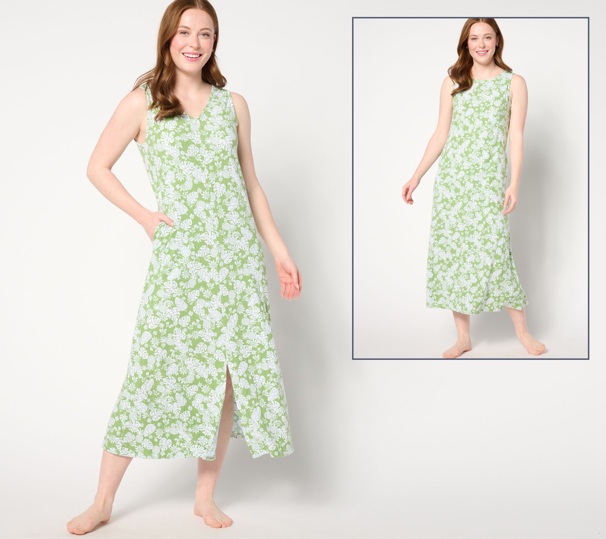 "As Is" Cuddl Duds Wide Rib 2-Way Round to V-Neck Tank Maxi Dress