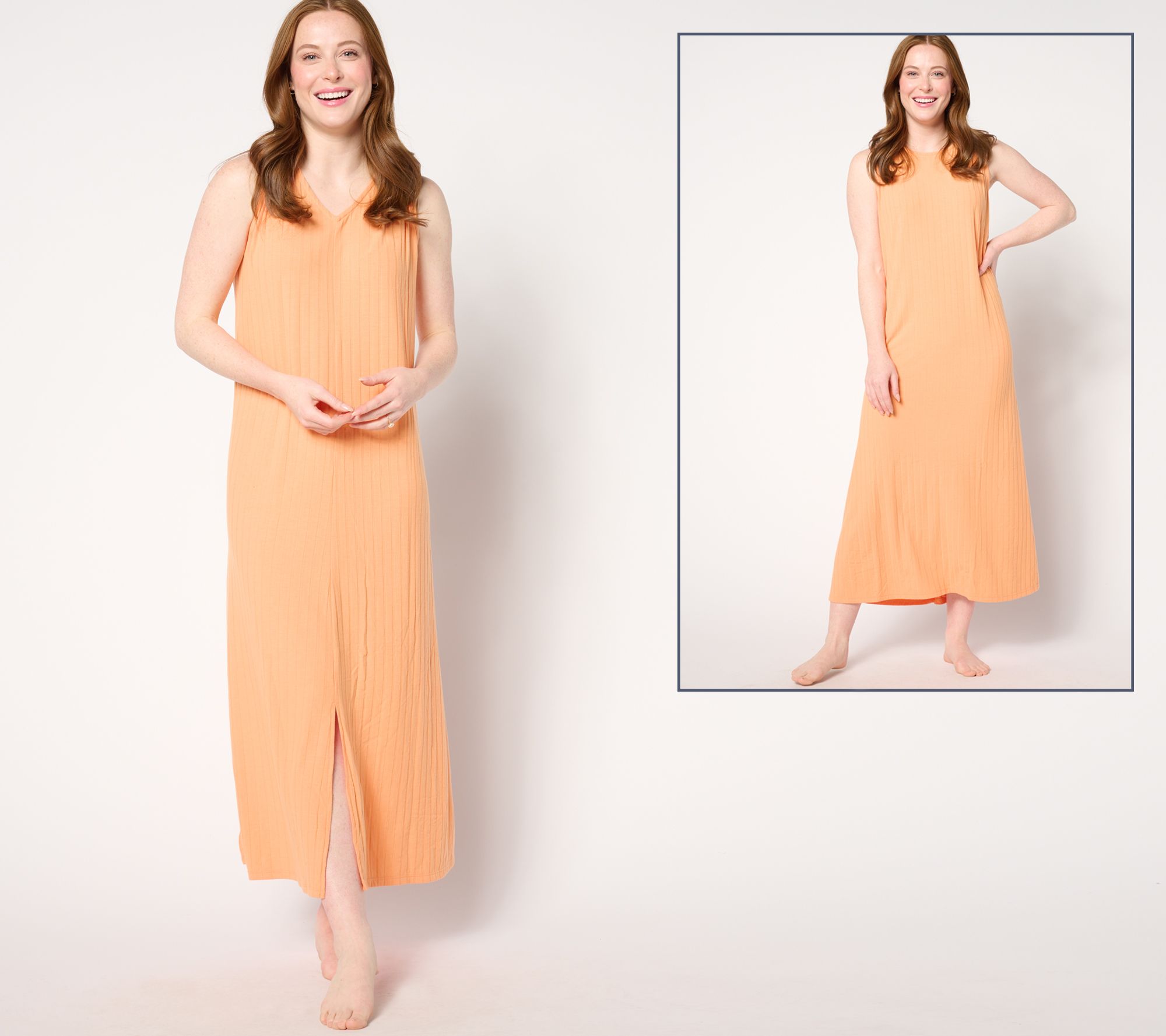 "As Is" Cuddl Duds Wide Rib 2-Way Round to V-Neck Tank Maxi Dress