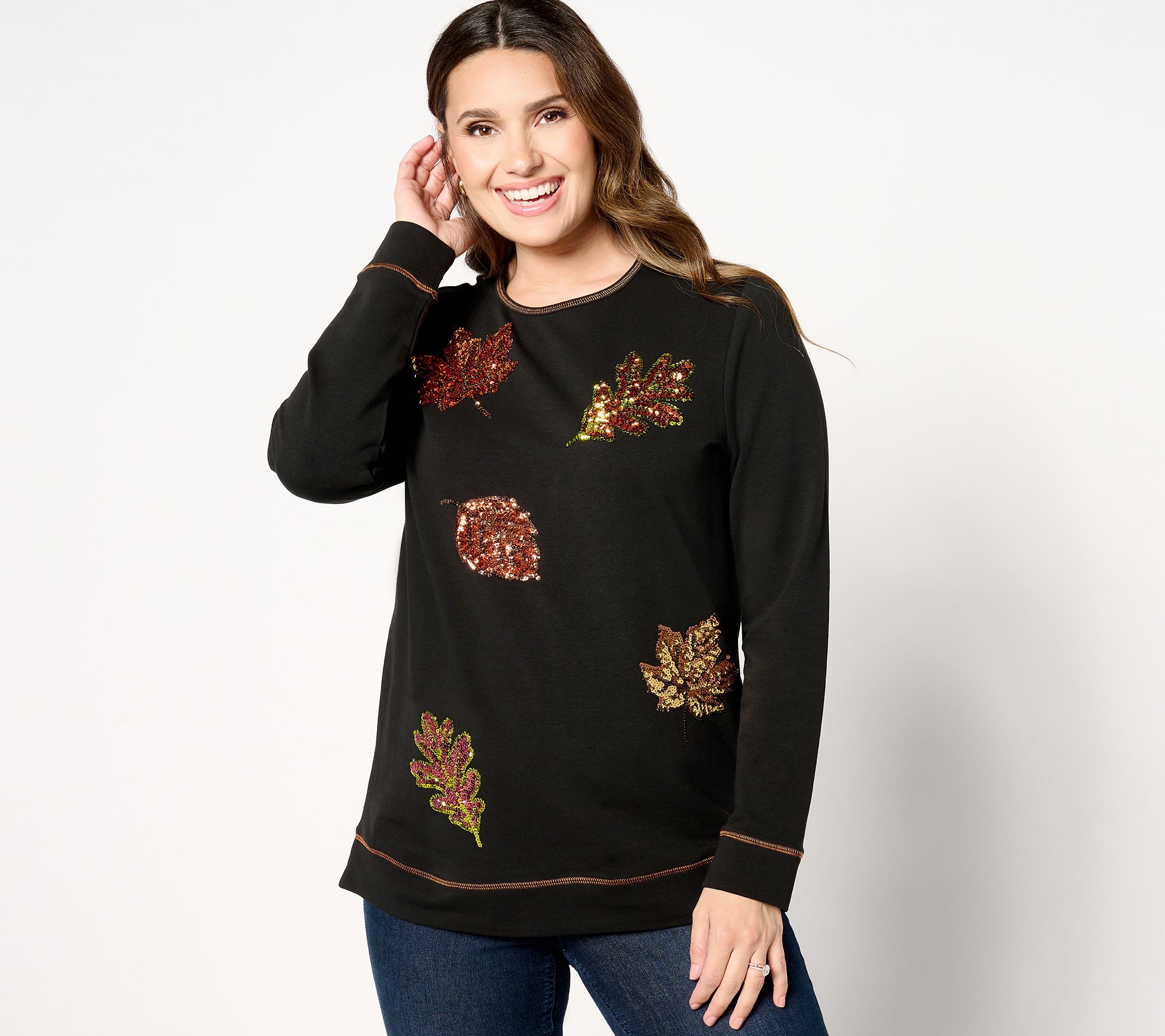 "As Is" Quacker Factory Kisses of Autumn Sequin French Terry Top