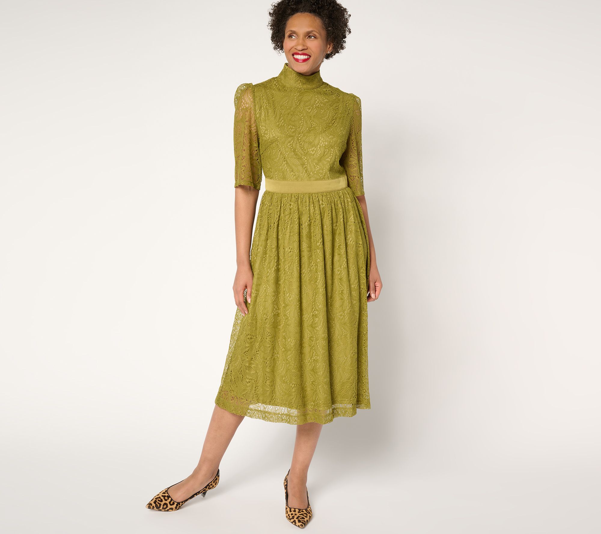 by Stacy London Regular Elbow Sleeve Stretch Lace Midi Dress