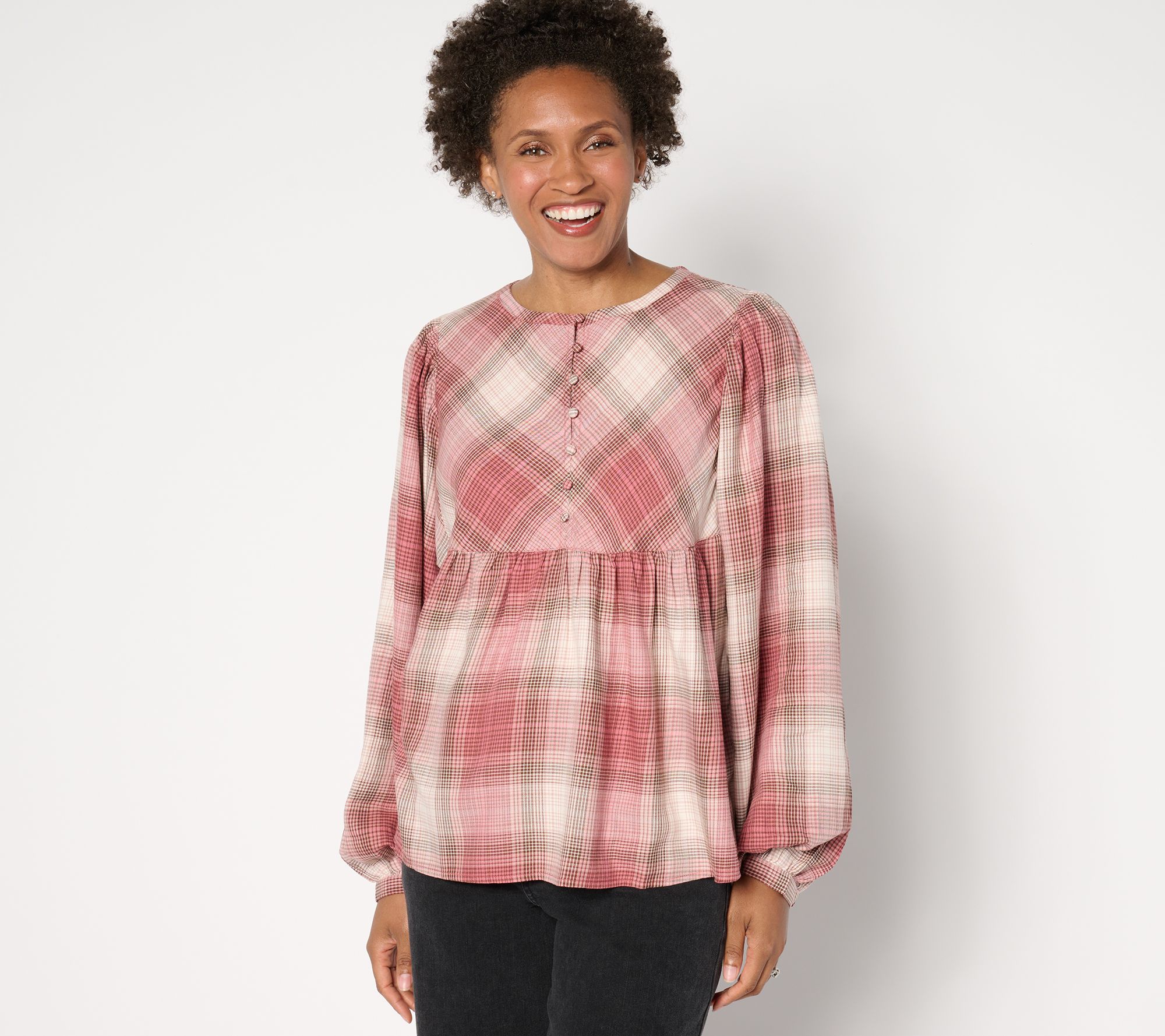 "As Is" Me by Jennie Garth Ynez Drapey Flannel Blouse with Curve Yoke