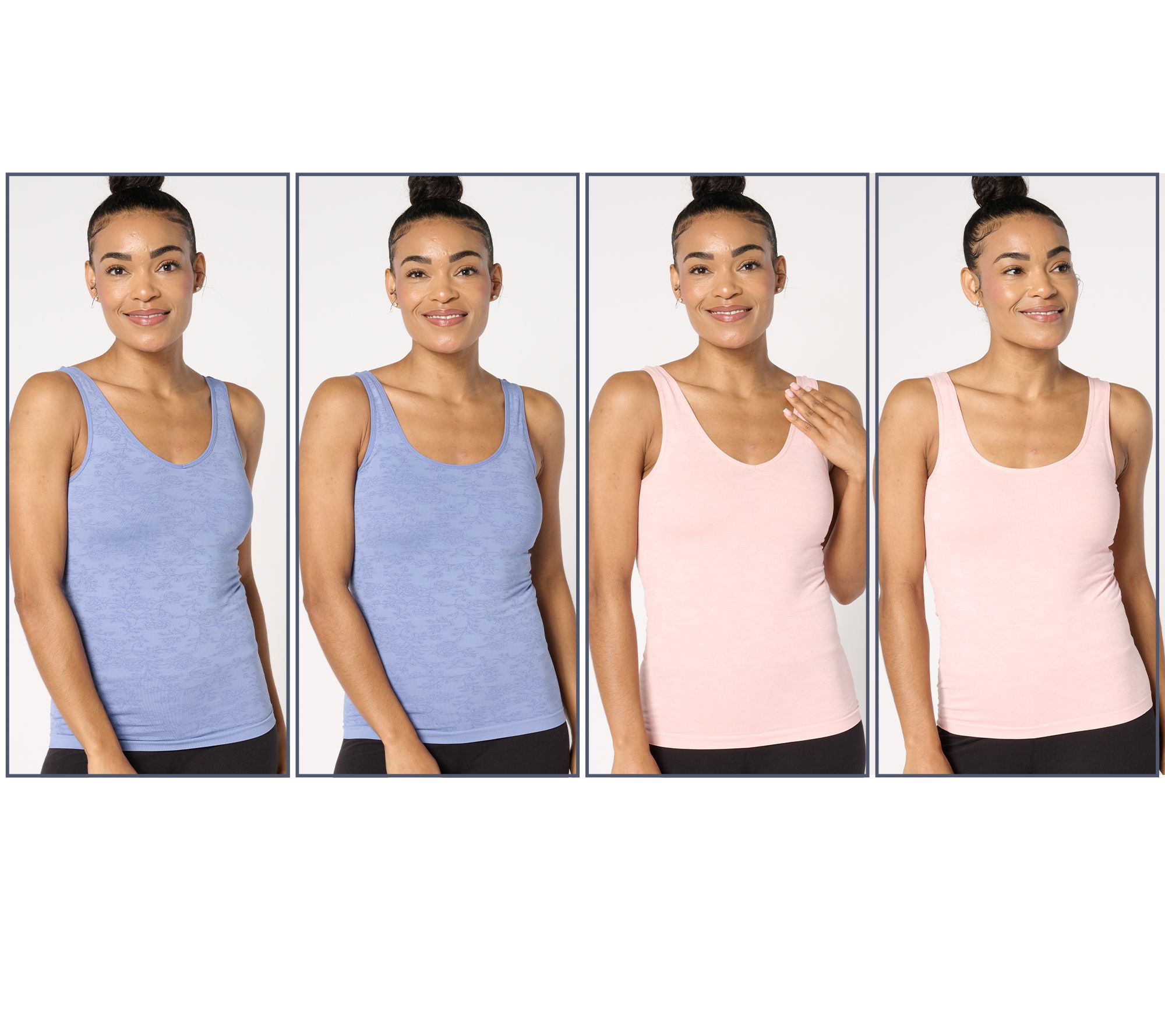 "As Is" Breezies Seamless Floral Neckline Tank Set of 2