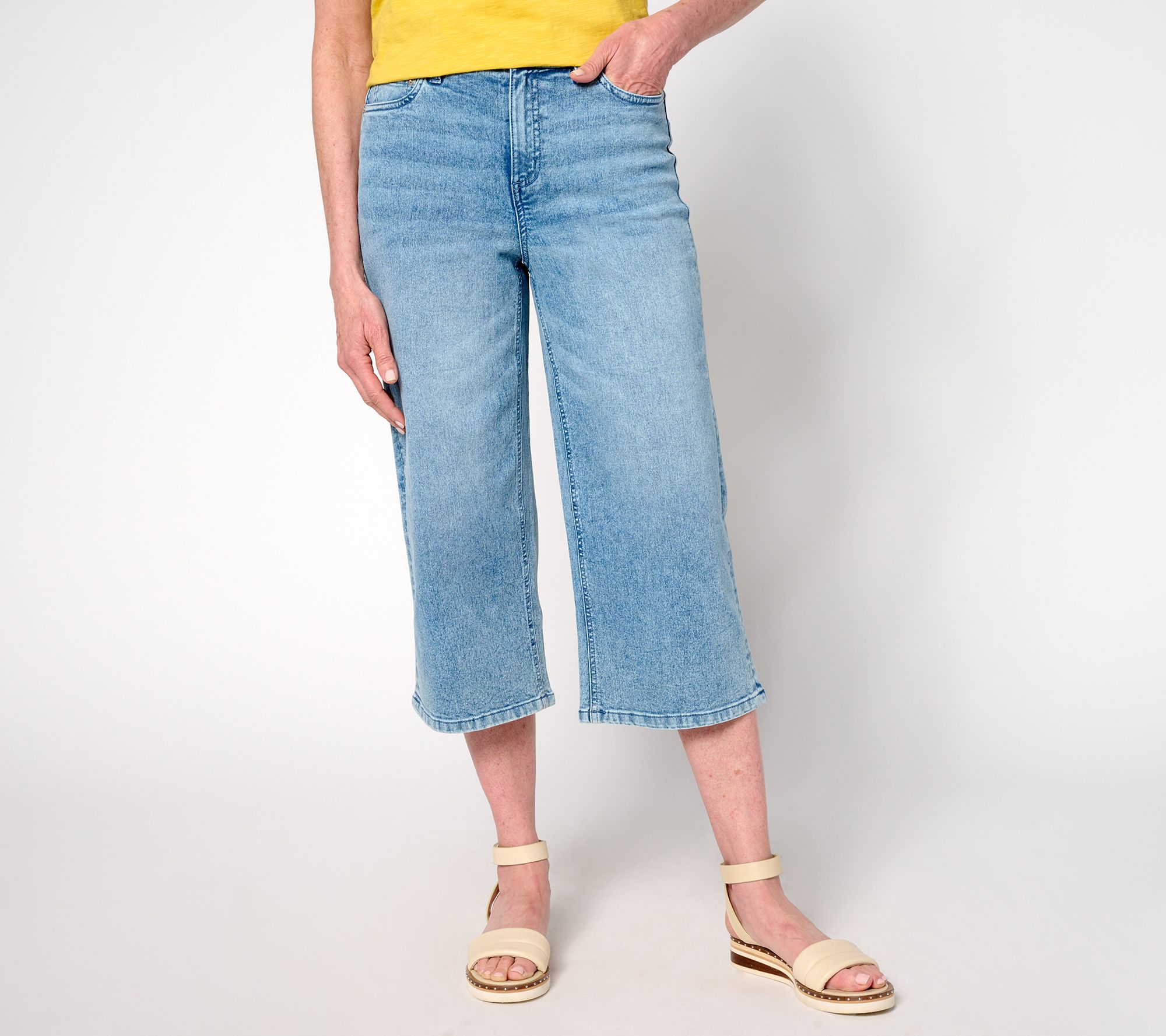 Denim & Co. Regular Classic Stretch Wide Leg Denim Capri