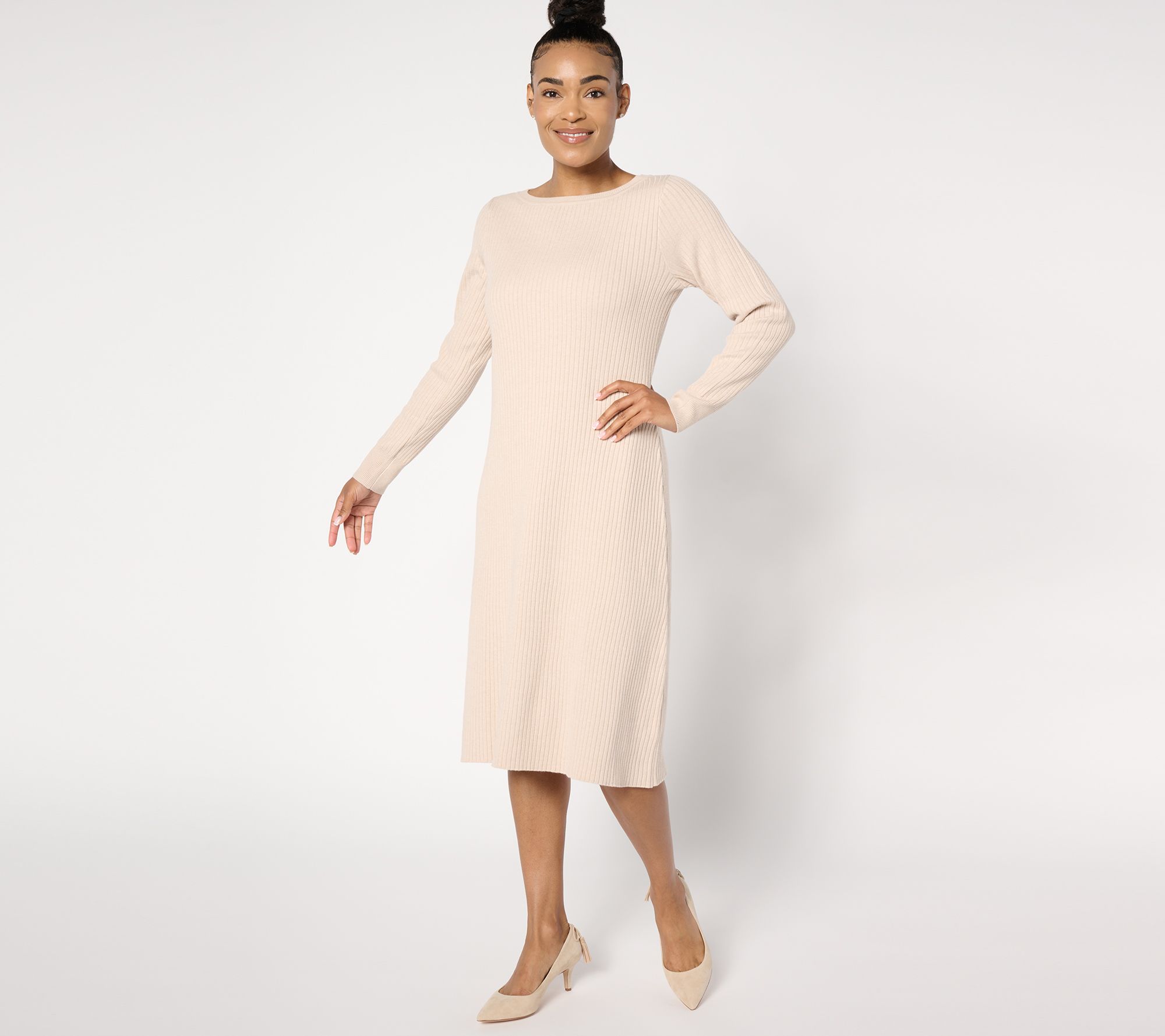 "As Is" Susan Graver Petite Bateau Neck Sweater Dress