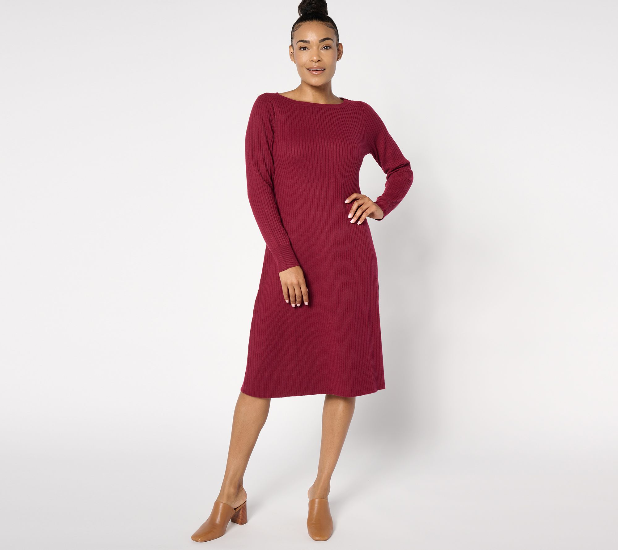 "As Is" Susan Graver Petite Bateau Neck Sweater Dress