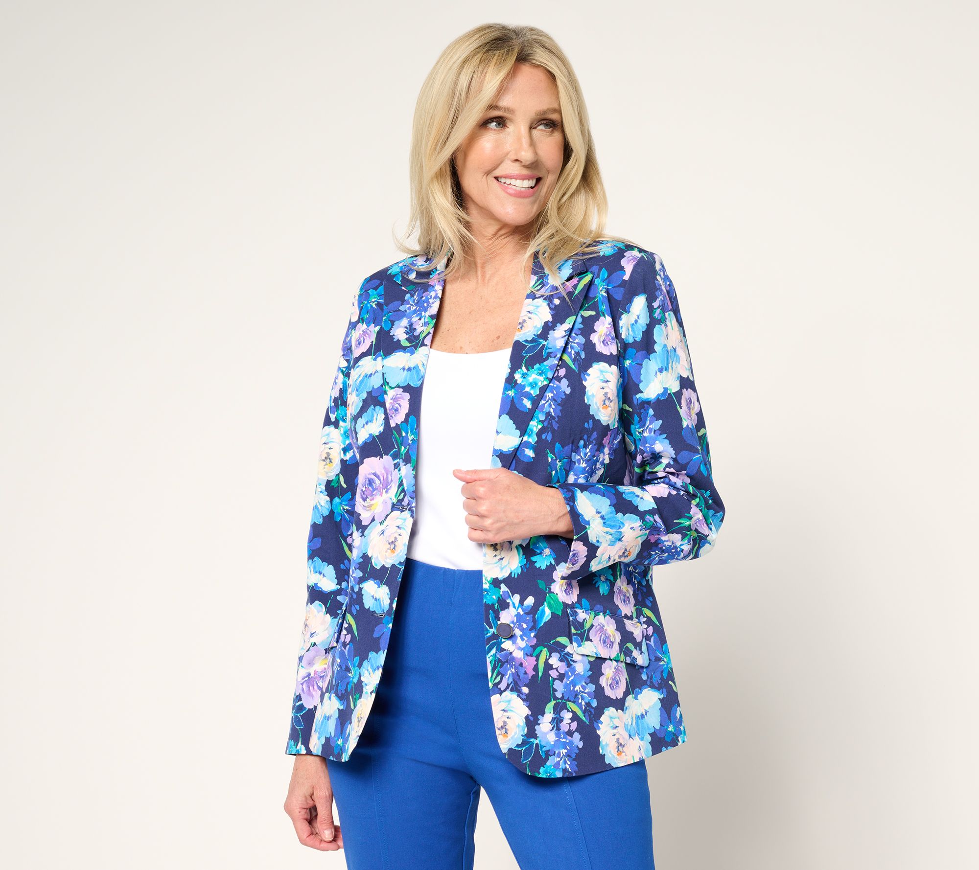 Isaac Mizrahi Live! 24/7 Stretch Floral Printed Blazer