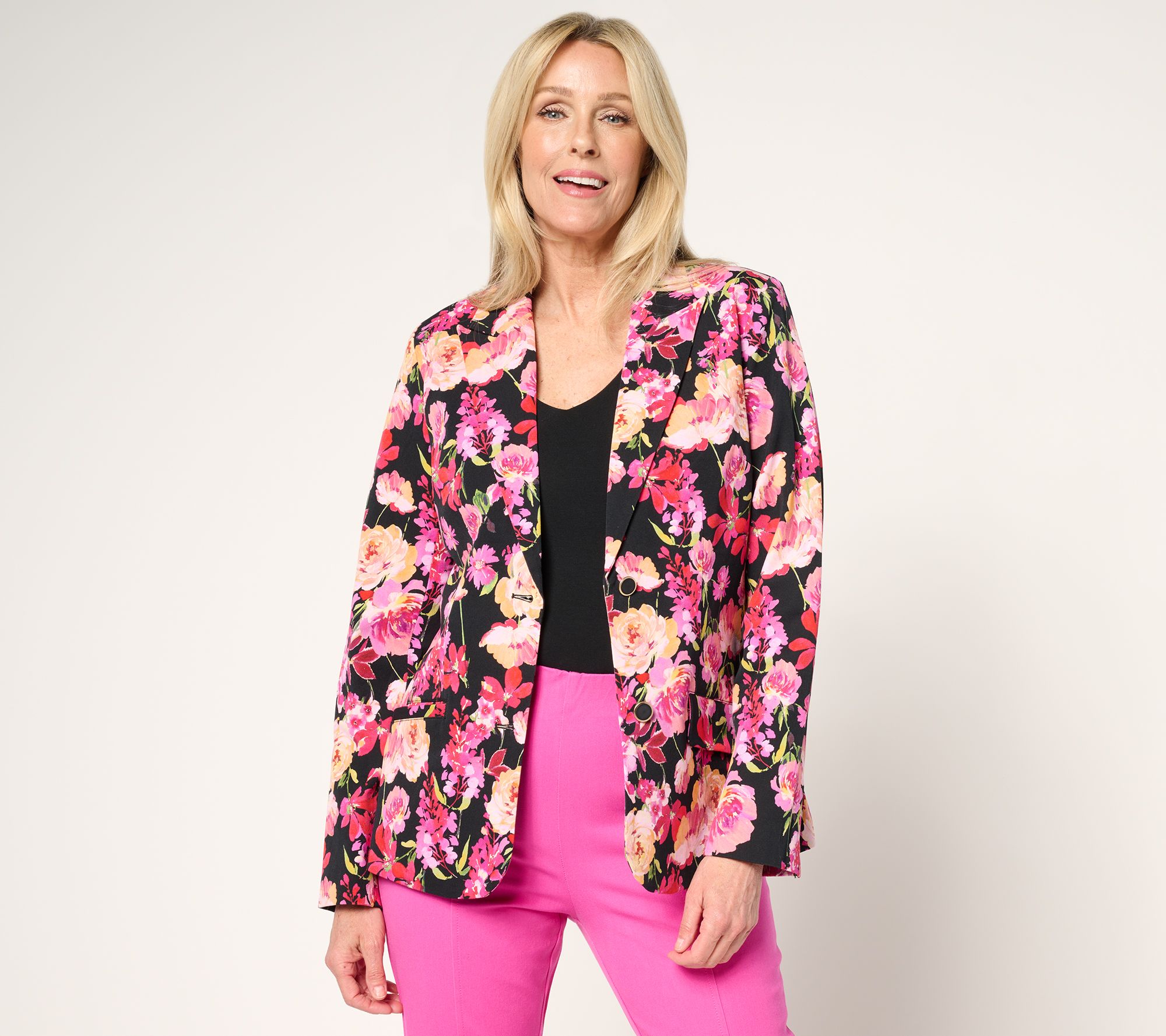 Isaac Mizrahi Live! 24/7 Stretch Floral Printed Blazer