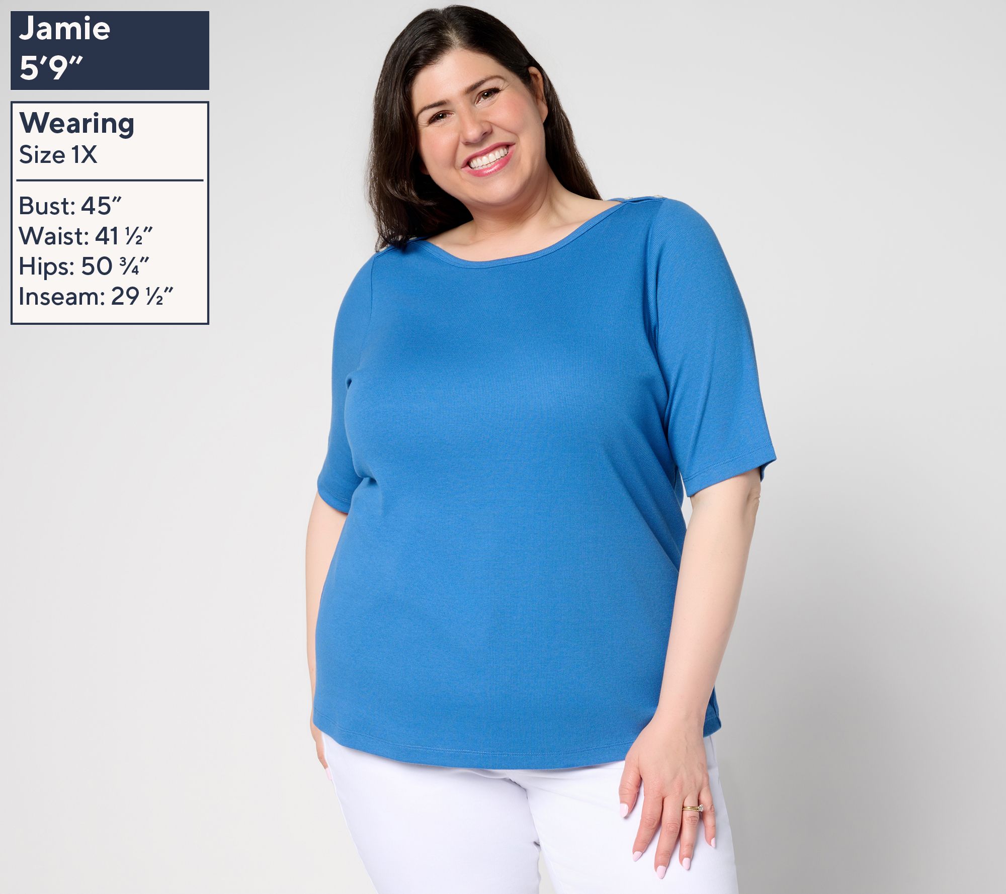 Denim & Co. Essentials Modal Rib Elbow Sleeve Boat Neck Top