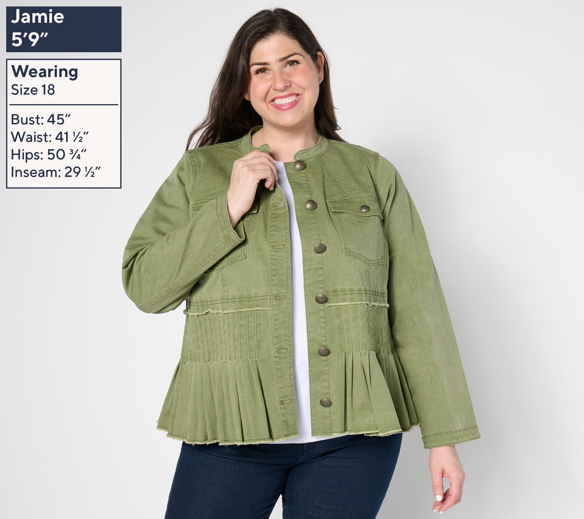 "As Is" LOGO by Lori Goldstein Twill Jacket w/ Pleated Peplum - QVC.com