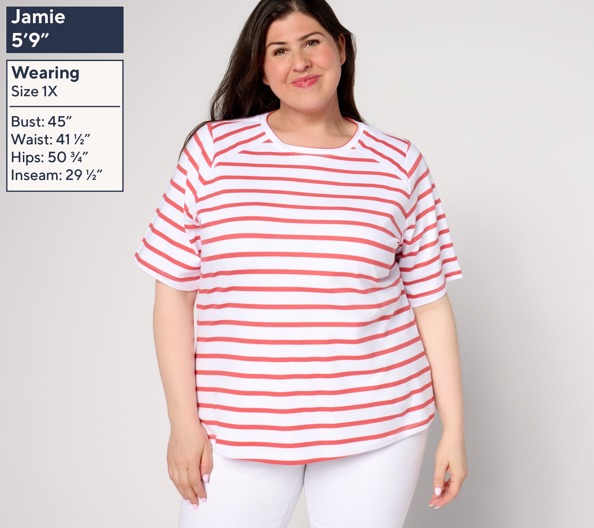 3 Tops with  McCook/英Treasure Isle Denim & Co. Perfect Jersey Elbow Sleeve Crew Neck Striped
