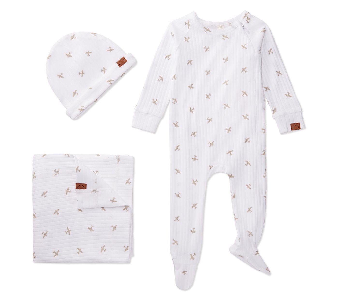 MiniMoi Girls' Ribbed Airplane Footie Set