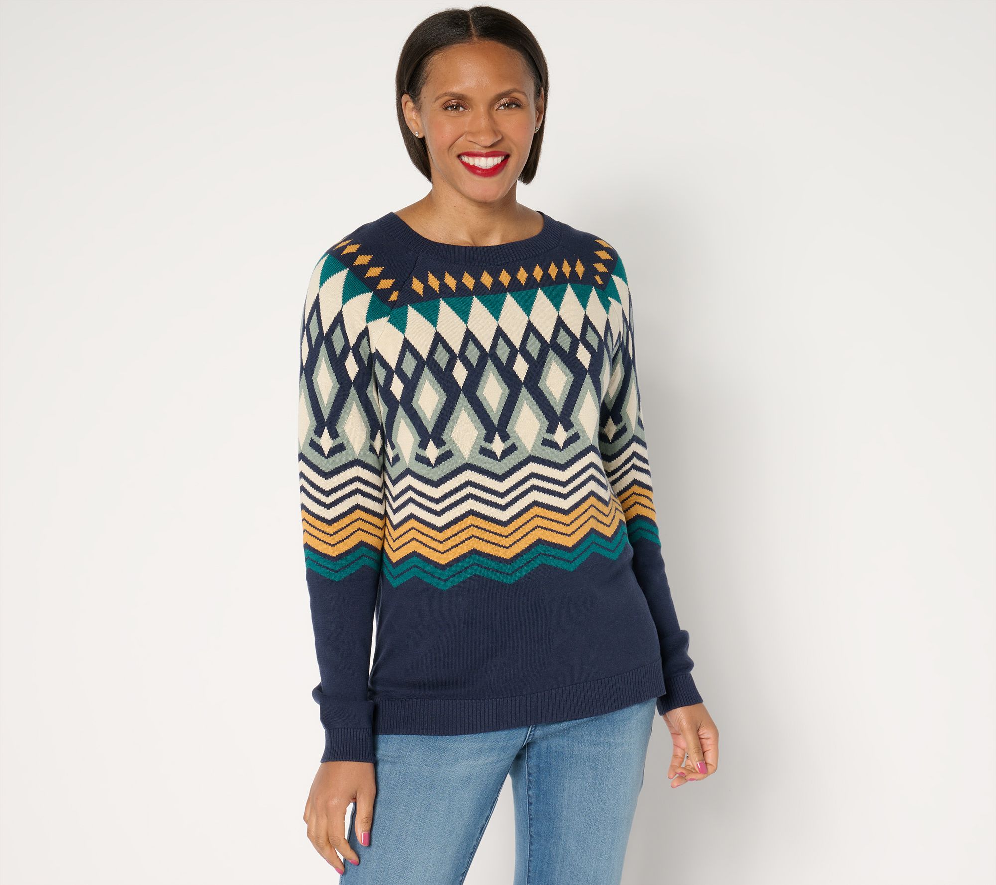 "As Is" Denim & Co. Nordic Jacquard Crew Neck Sweater