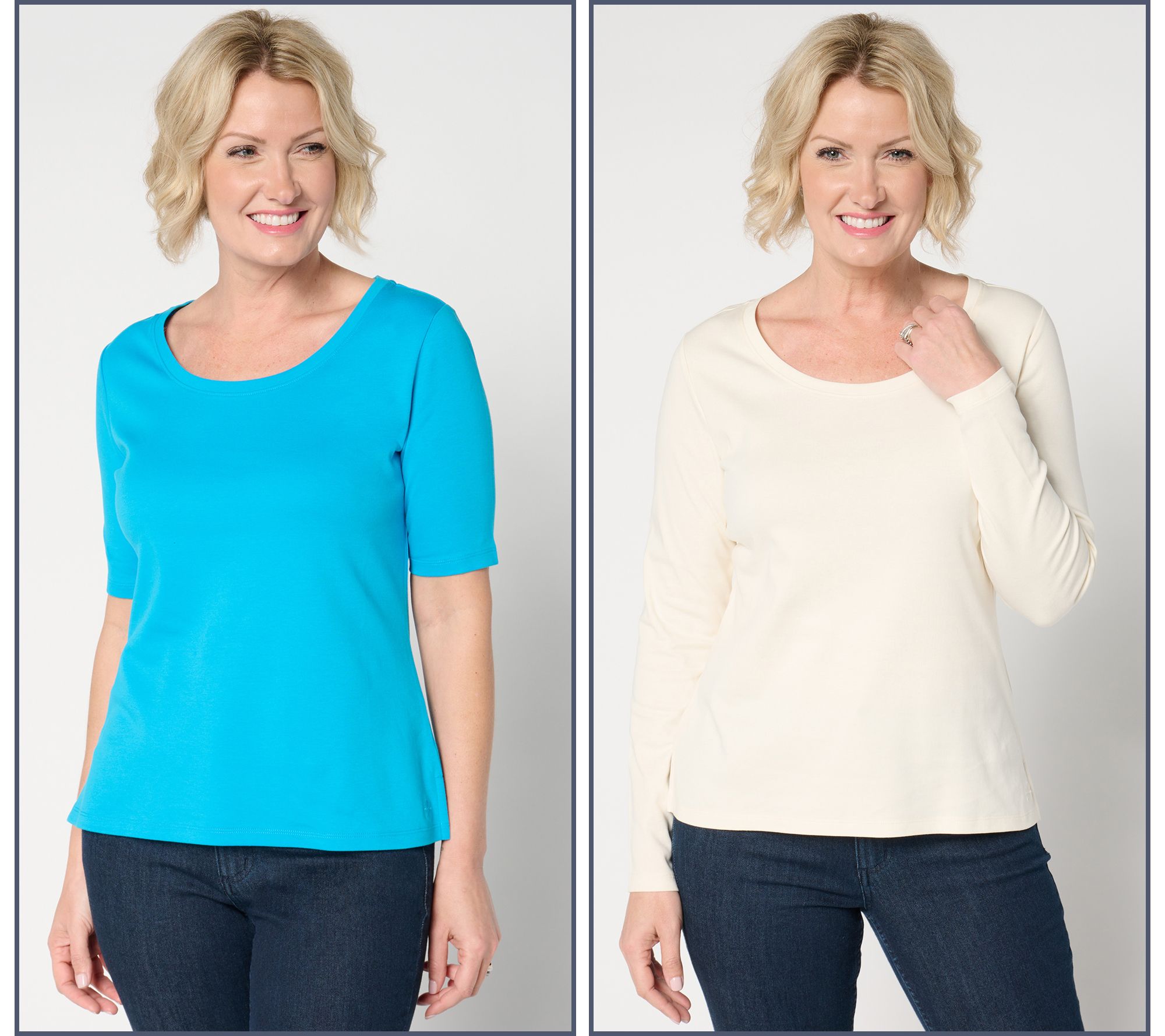 "As Is" Isaac Mizrahi Live! Essentials Set of 2 Pima Cotton Tops