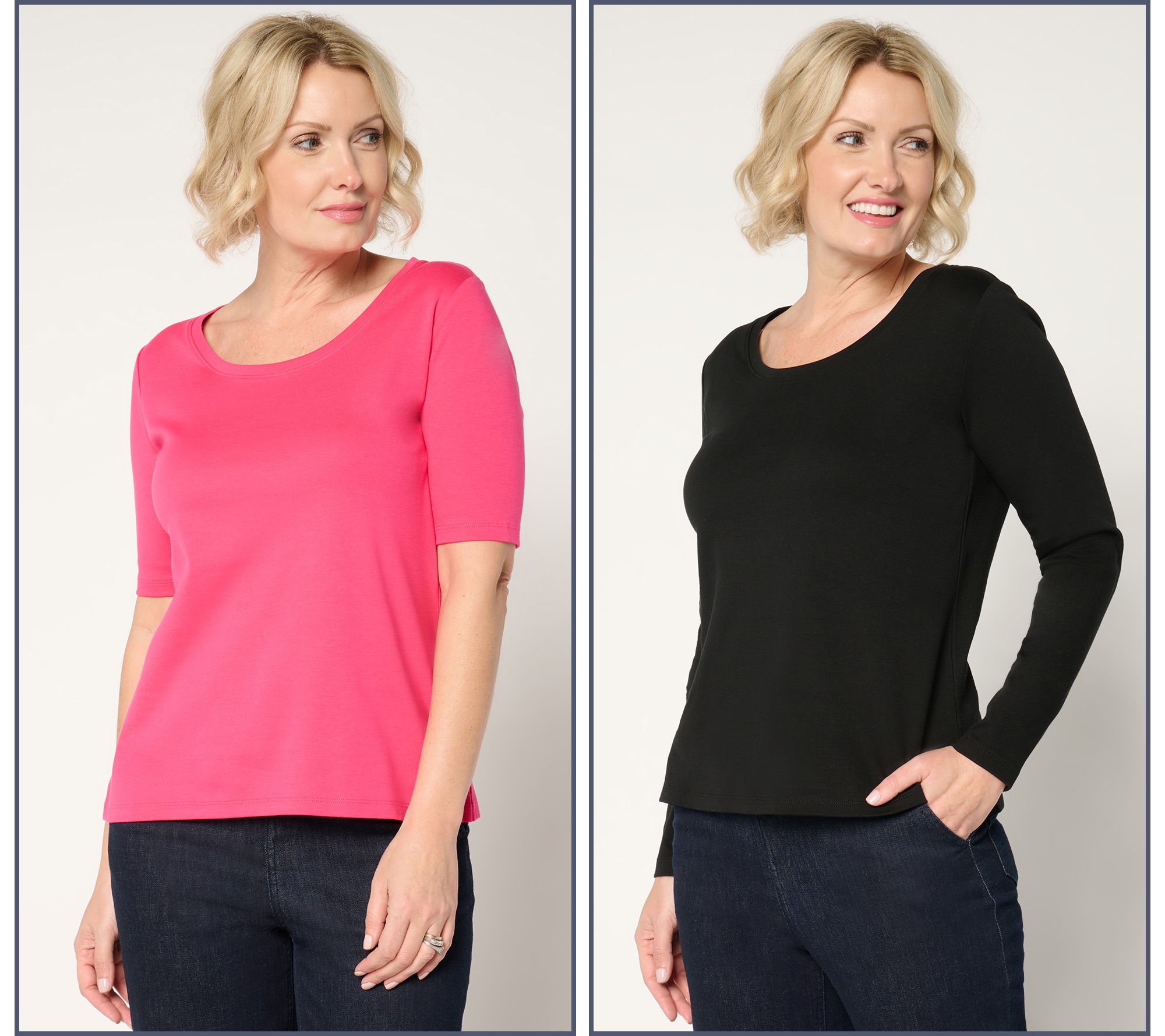 "As Is" Isaac Mizrahi Live! Essentials Set of 2 Pima Cotton Tops