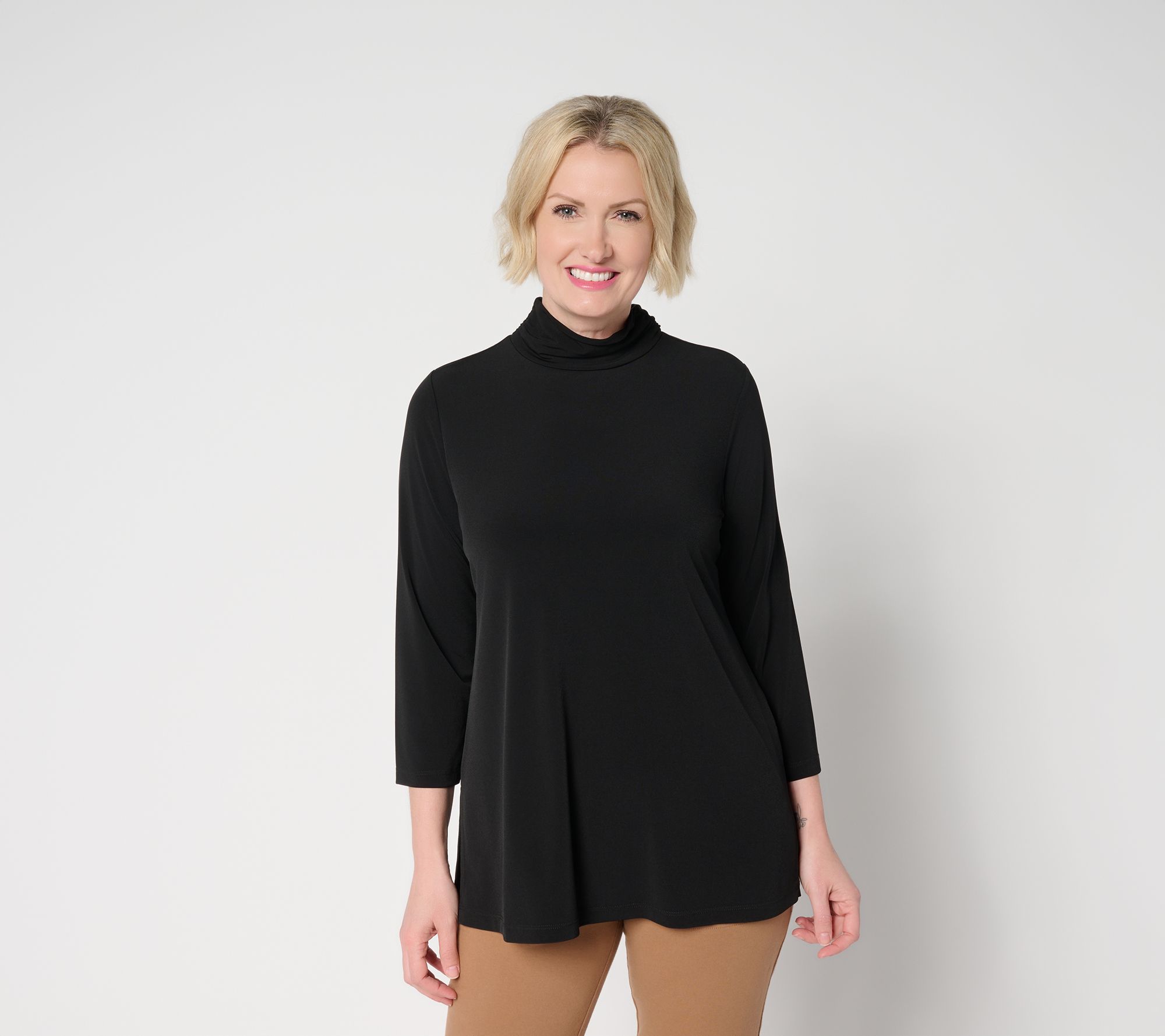 Susan  Graver Regular Essentials Liquid Knit Mock Neck Tunic