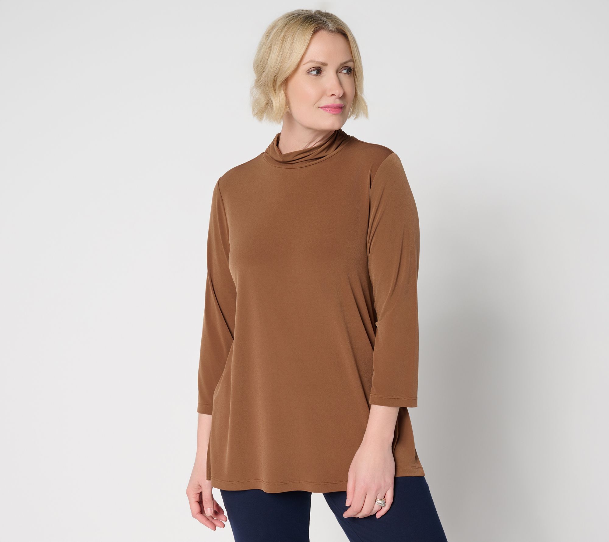Susan  Graver Regular Essentials Liquid Knit Mock Neck Tunic