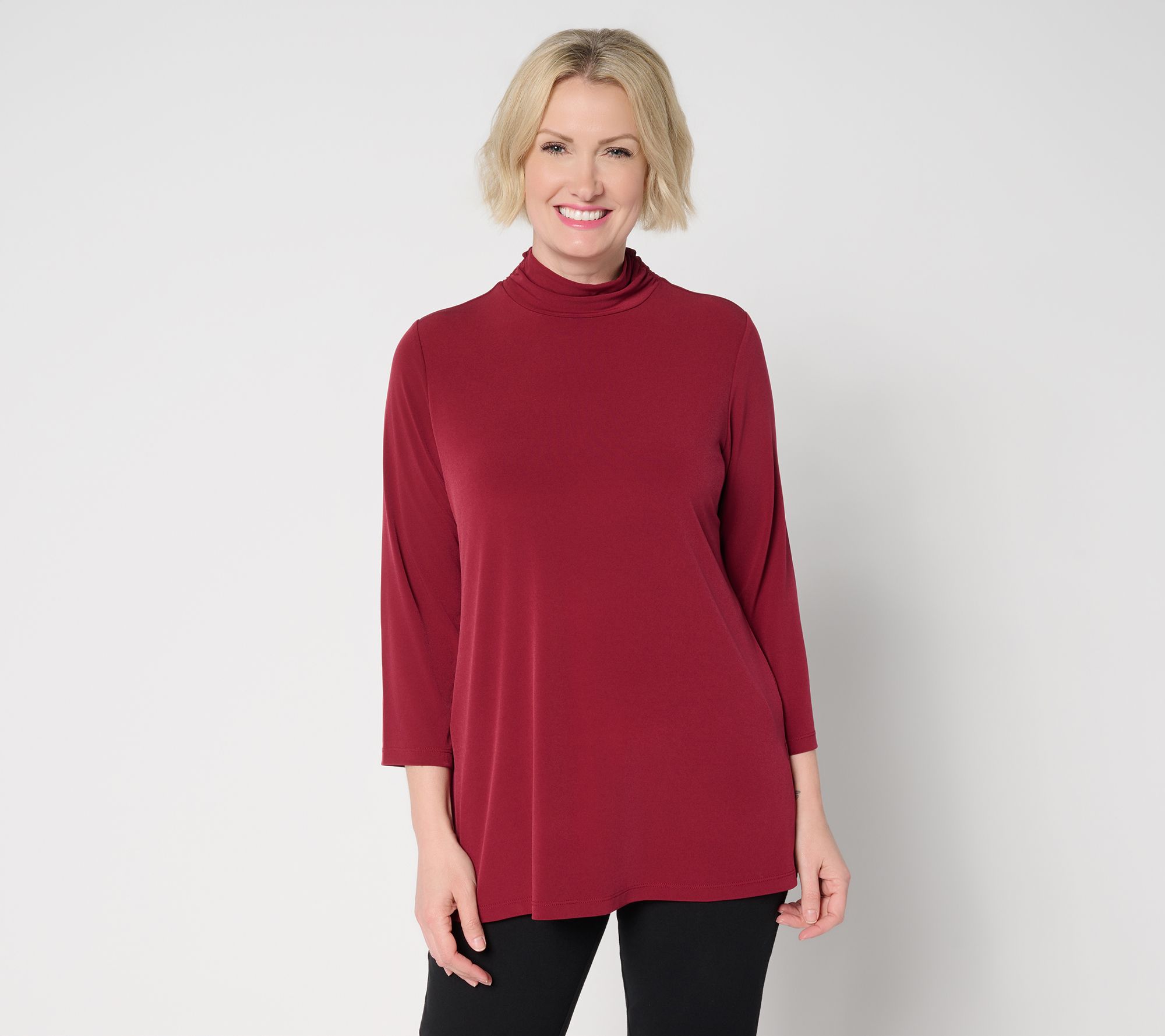 Susan  Graver Regular Essentials Liquid Knit Mock Neck Tunic