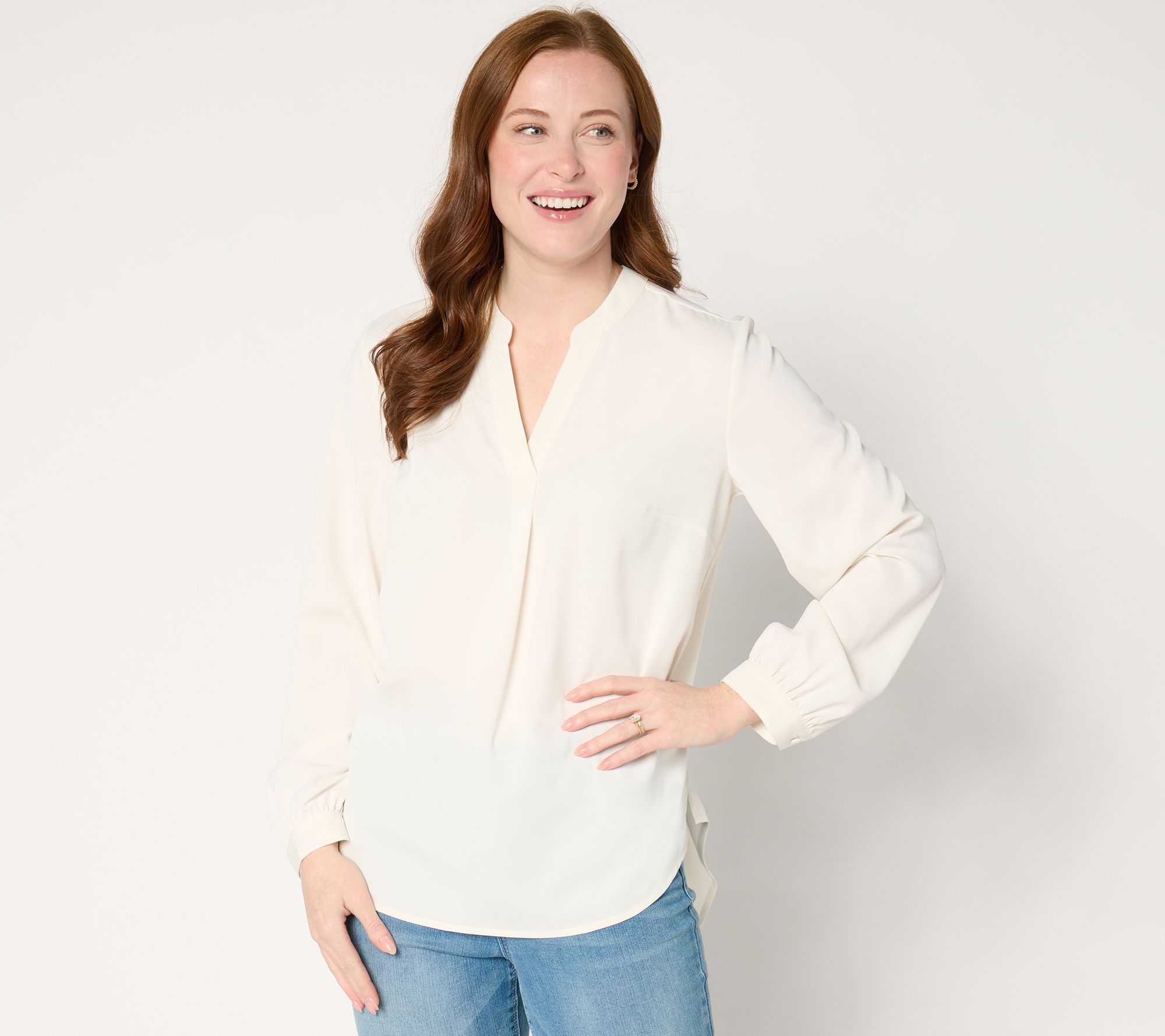 "As Is" Denim & Co. Regular Pleat Back Long Sleeve Tunic