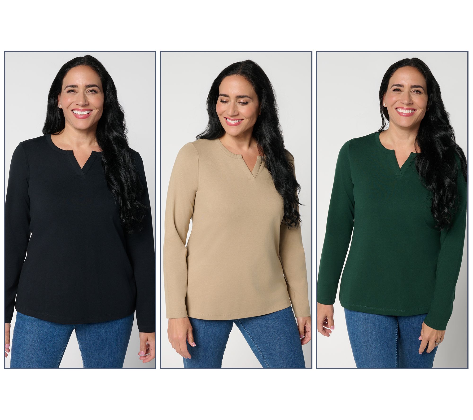 Denim & Co. Essentials Perfect Jersey 3-Pack Split Neck Tops