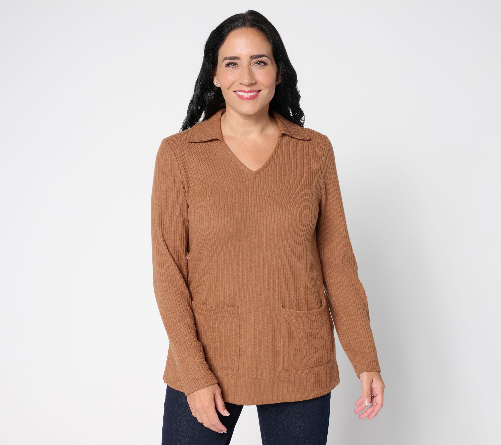 Susan Graver Lifestyle Petite Rib Knit Tunic with Collar