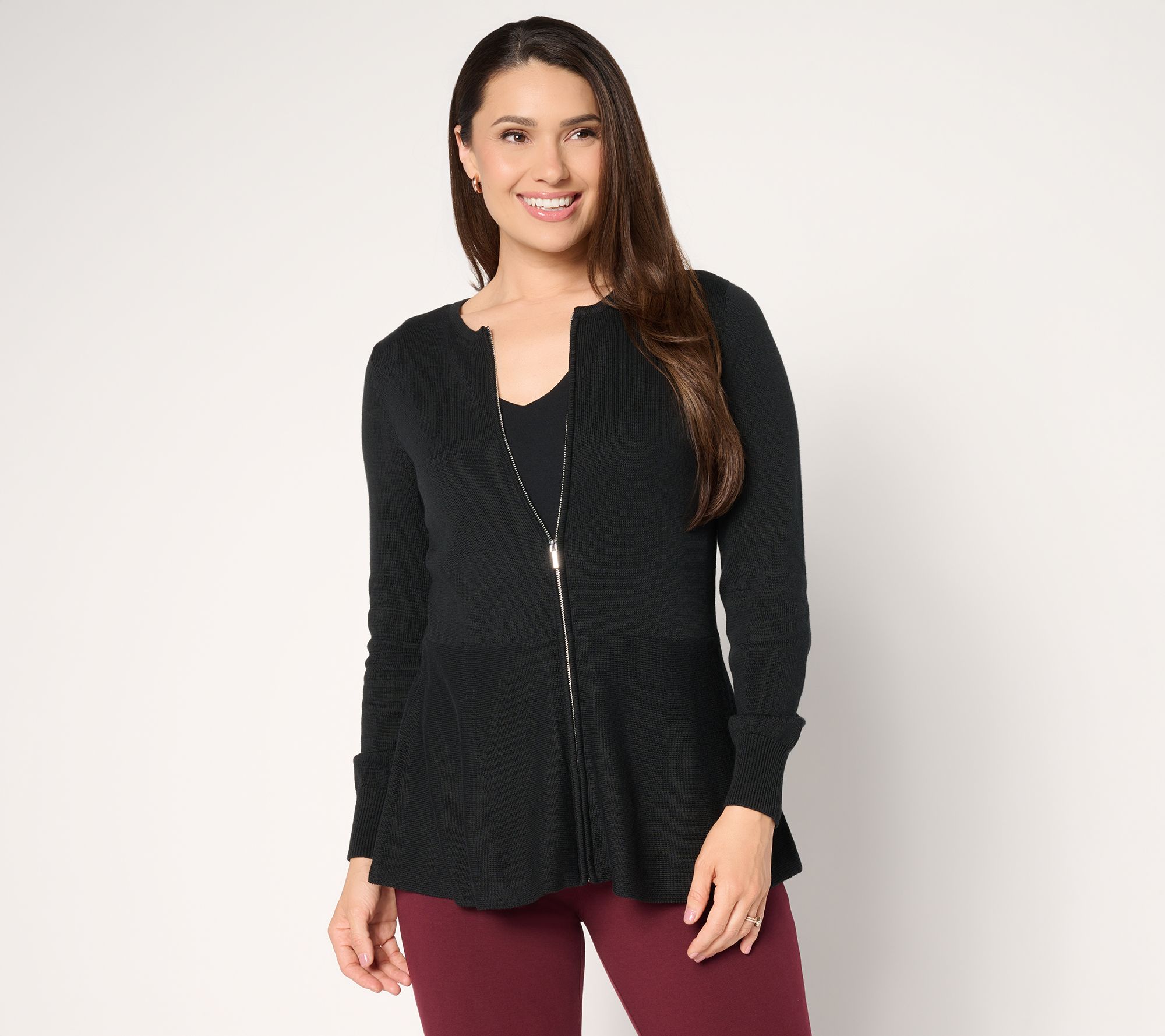 Susan Graver Peplum Sweater Jacket with Zipper