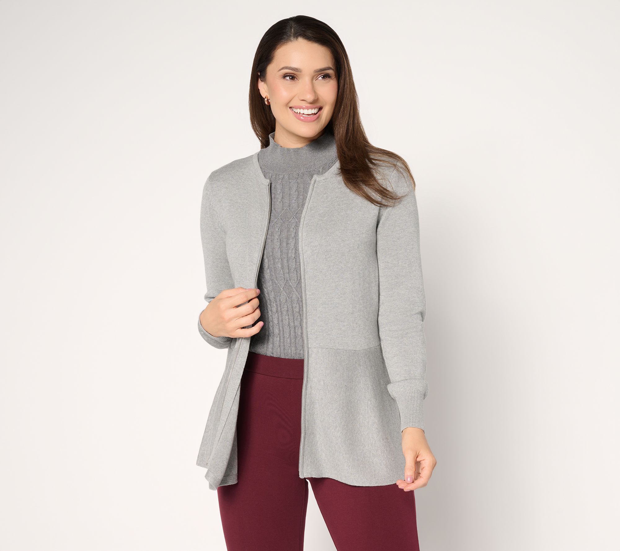 Susan Graver Peplum Sweater Jacket with Zipper