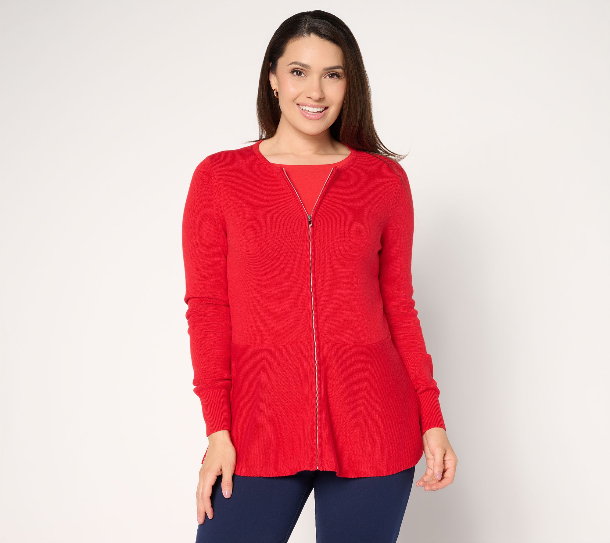 Susan Graver Peplum Sweater Jacket with Zipper