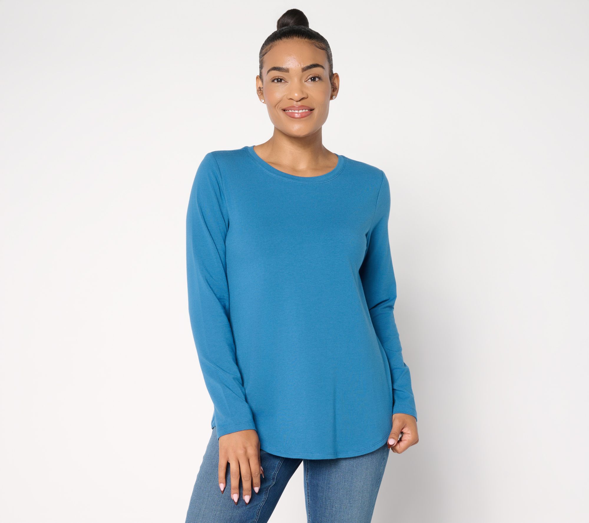 Susan Graver Petite Weekend Essentials Comfy Cotton Shirttail Tunic