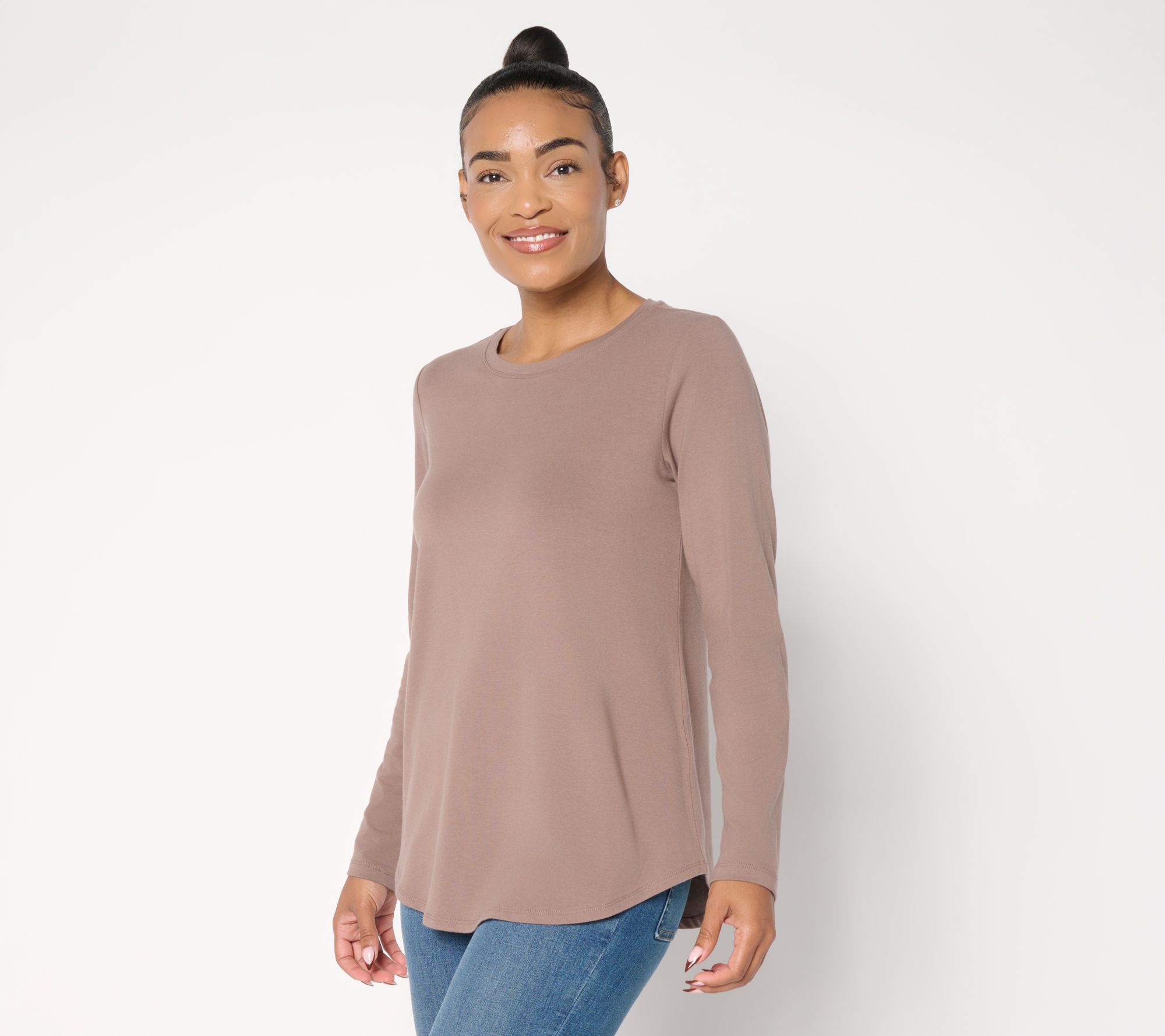 Susan Graver Petite Weekend Essentials Comfy Cotton Shirttail Tunic