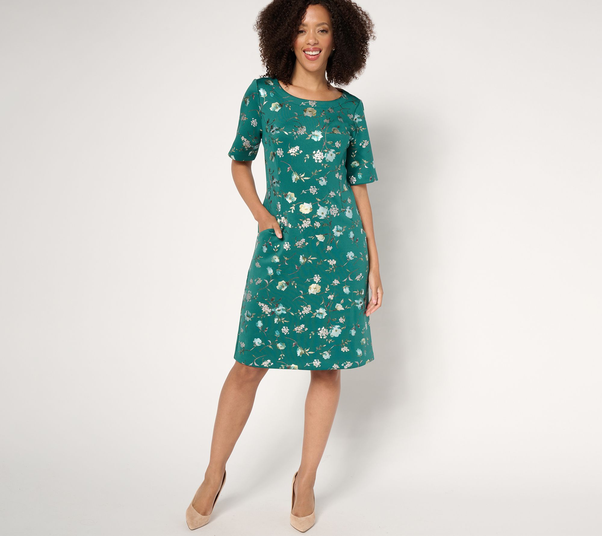 "As Is" Isaac Mizrahi Live! Tall Scuba Foil Printed Dress