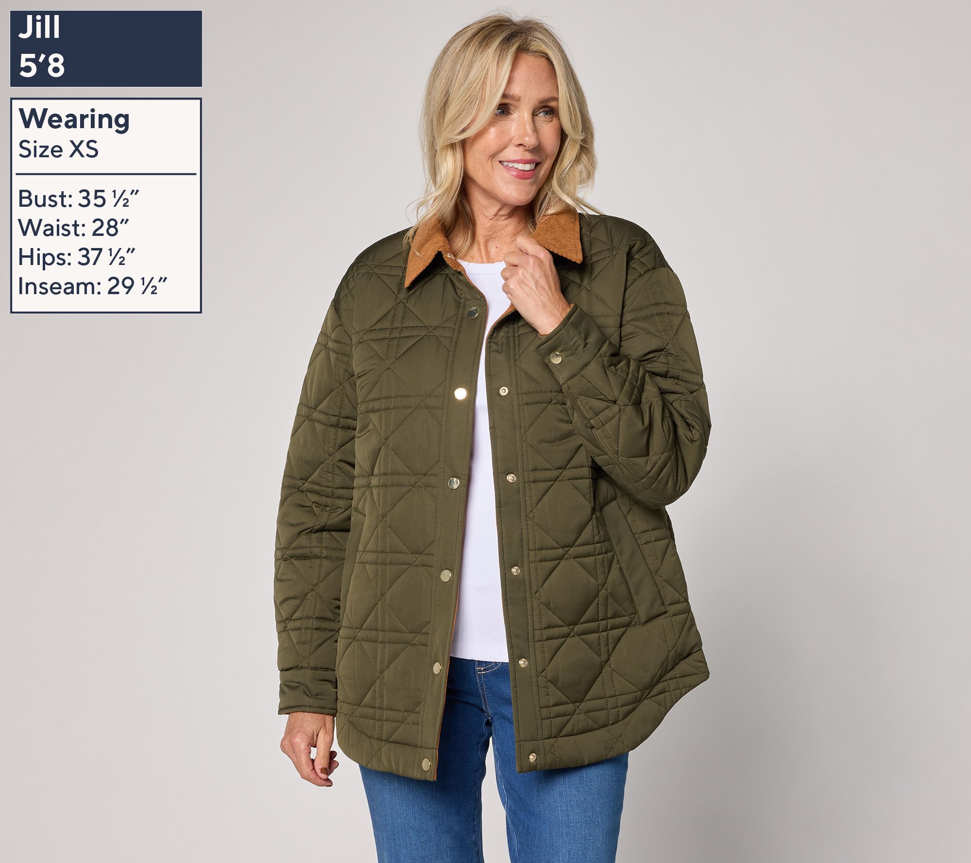 Belle by Kim Gravel Corduroy Collar Snap Front Quilted Jacket