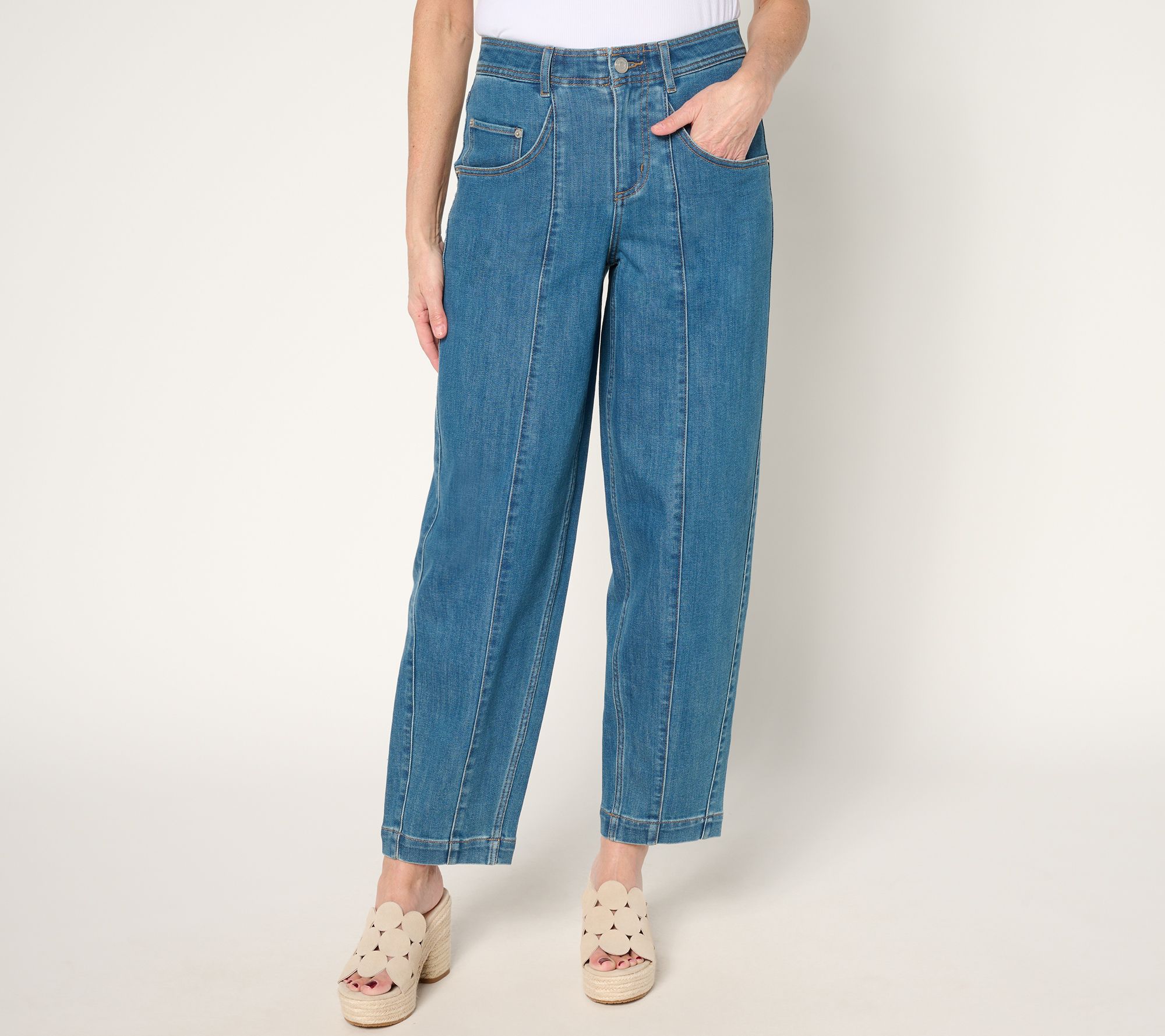 "As Is" LOGO by Lori Goldstein Regular Indigo Barrel Leg Ankle Jeans