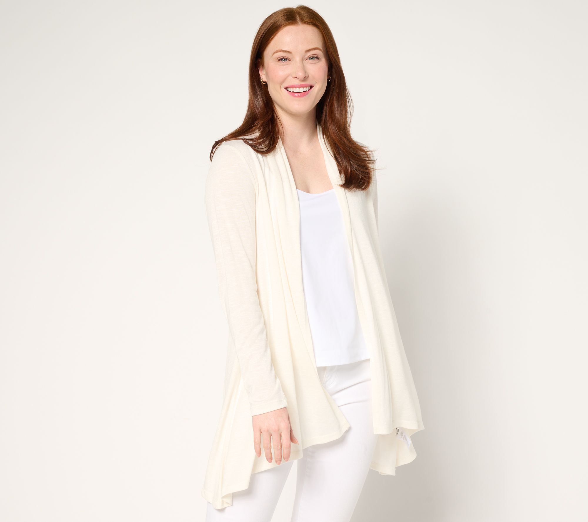 "As Is" Susan Graver Weekend Petite Textured Jersey Drape Cardigan