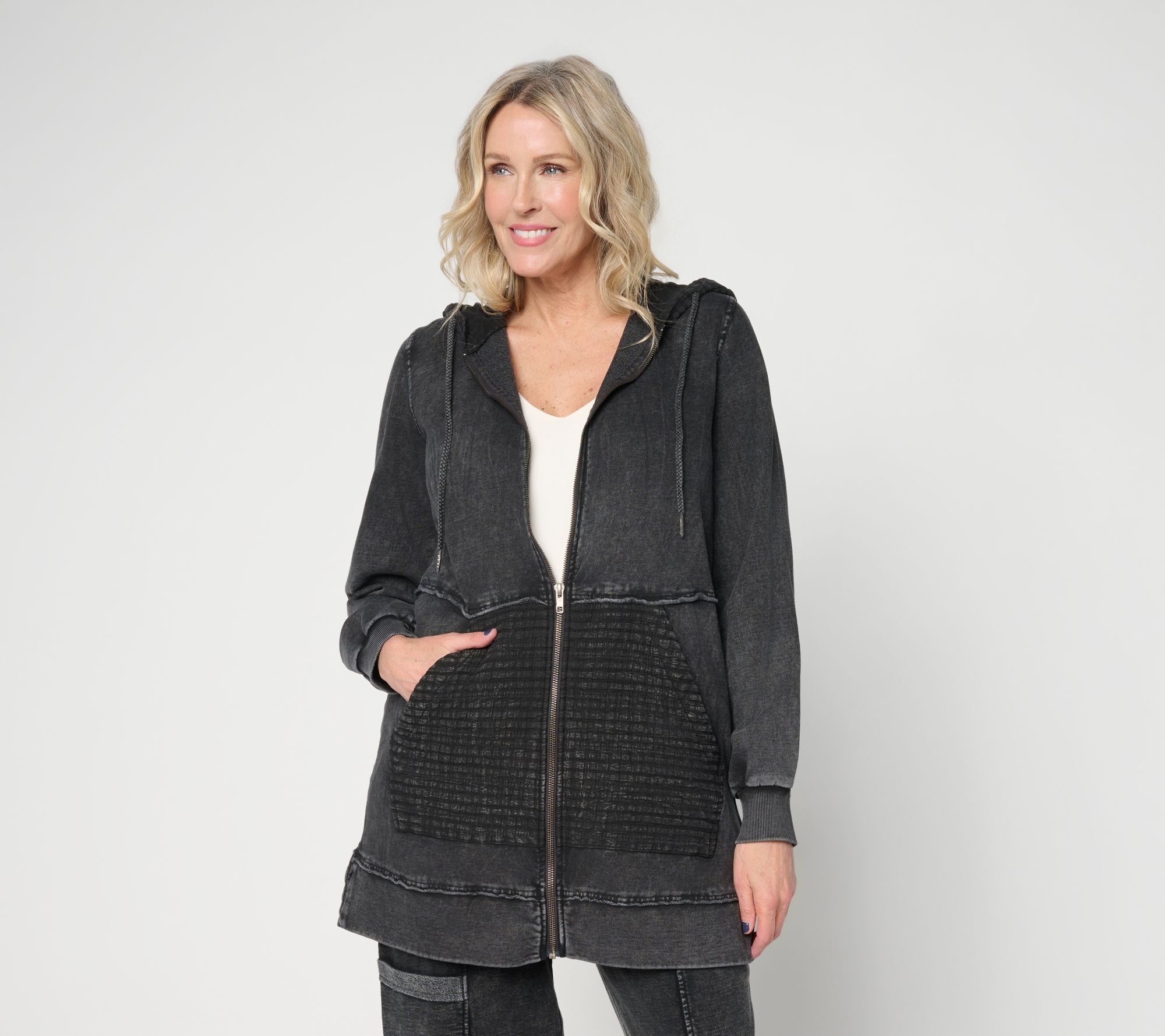 LOGO Lounge by Lori Goldstein Overdye Zip Front Hoodie