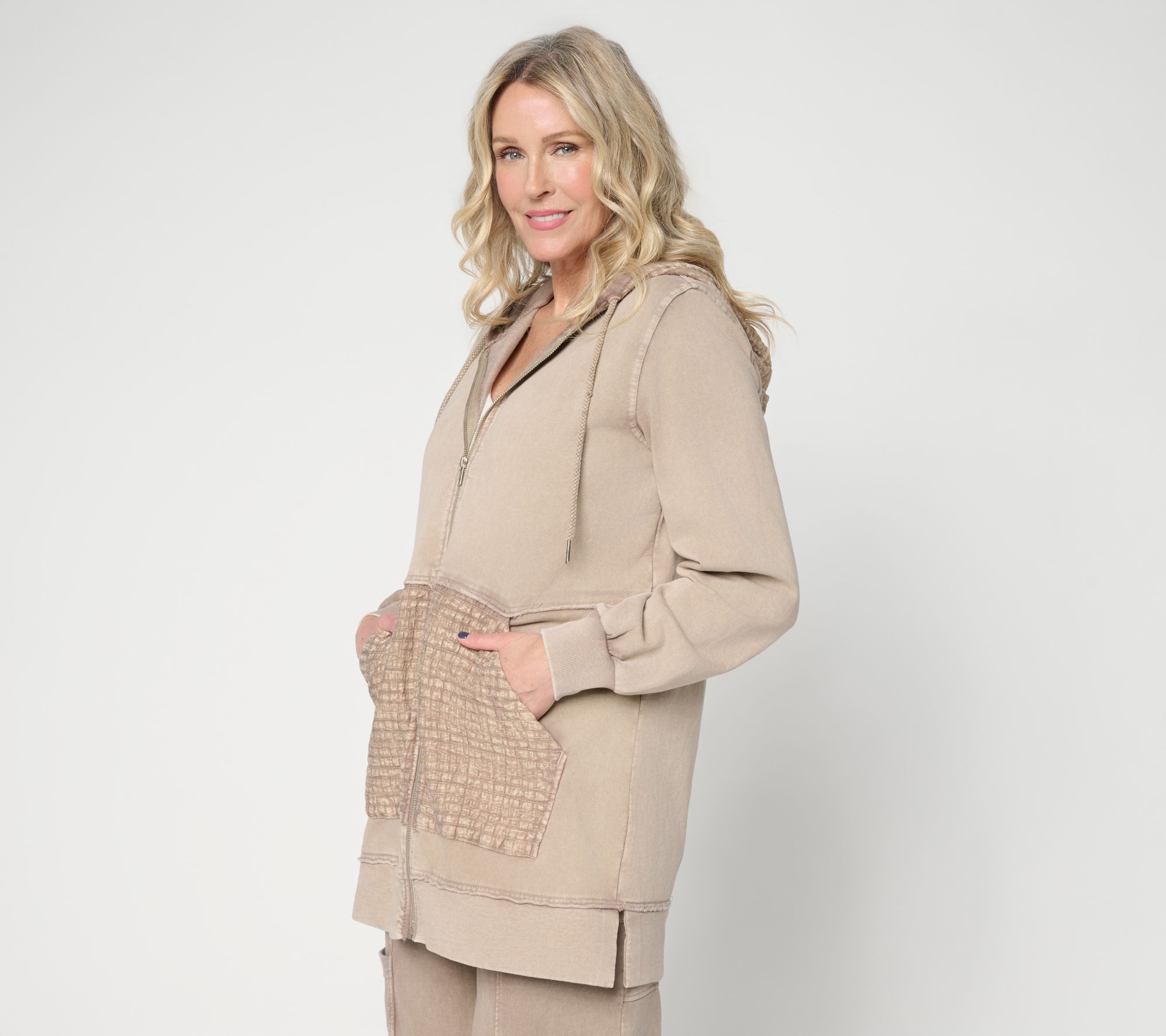 LOGO Lounge by Lori Goldstein Overdye Zip Front Hoodie