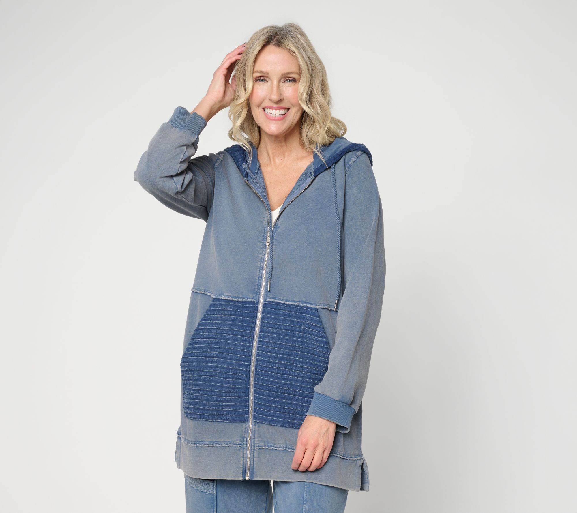 LOGO Lounge by Lori Goldstein Overdye Zip Front Hoodie