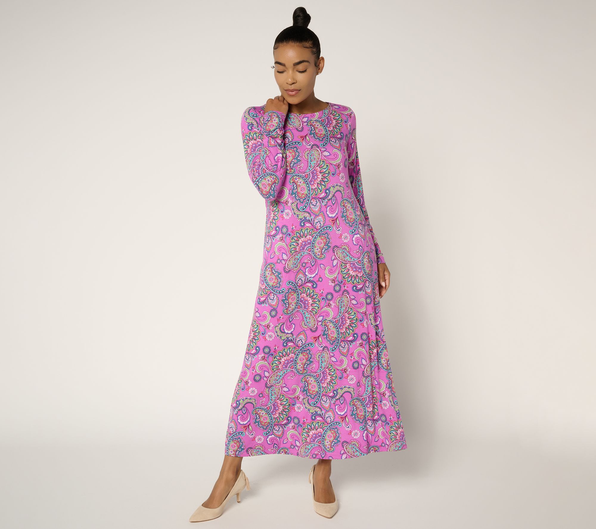 maxi dresses on qvc Denim & Co. Beach Regular Short Sleeve MaxiDress, Size 2X, Wisteria