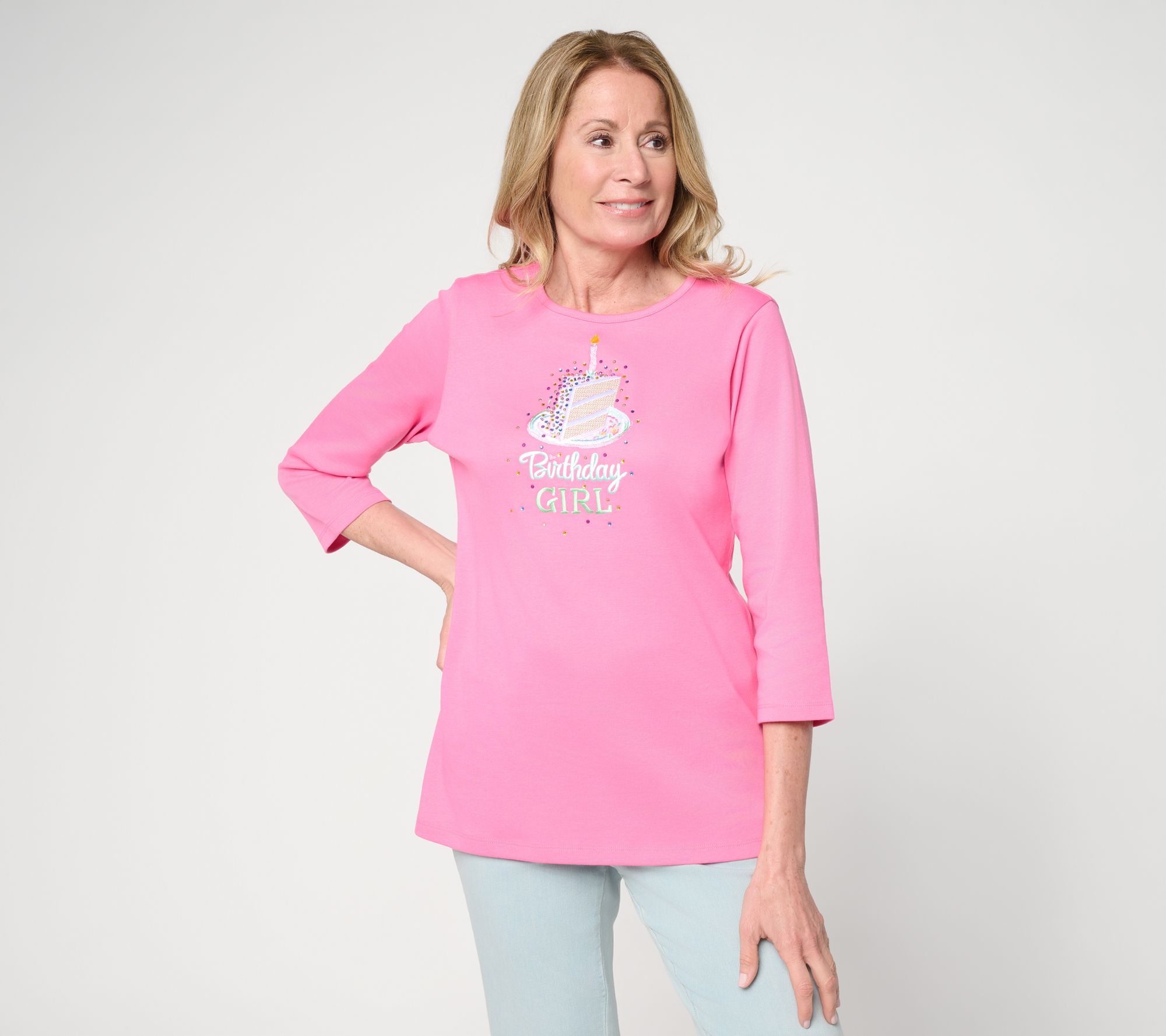 Quacker Factory Birthday Girl 3/4 Sleeve Top