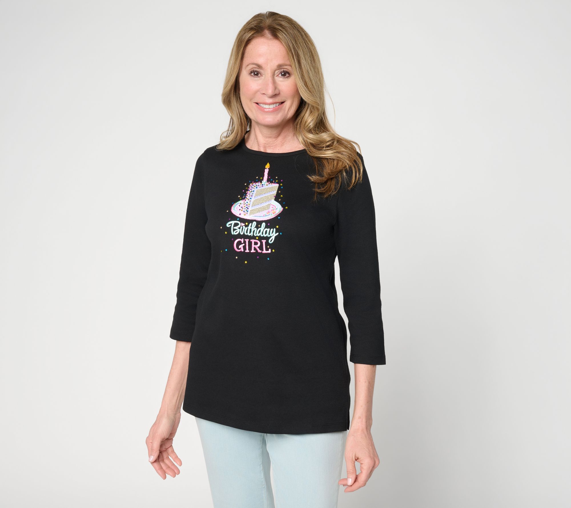 Quacker Factory Birthday Girl 3/4 Sleeve Top