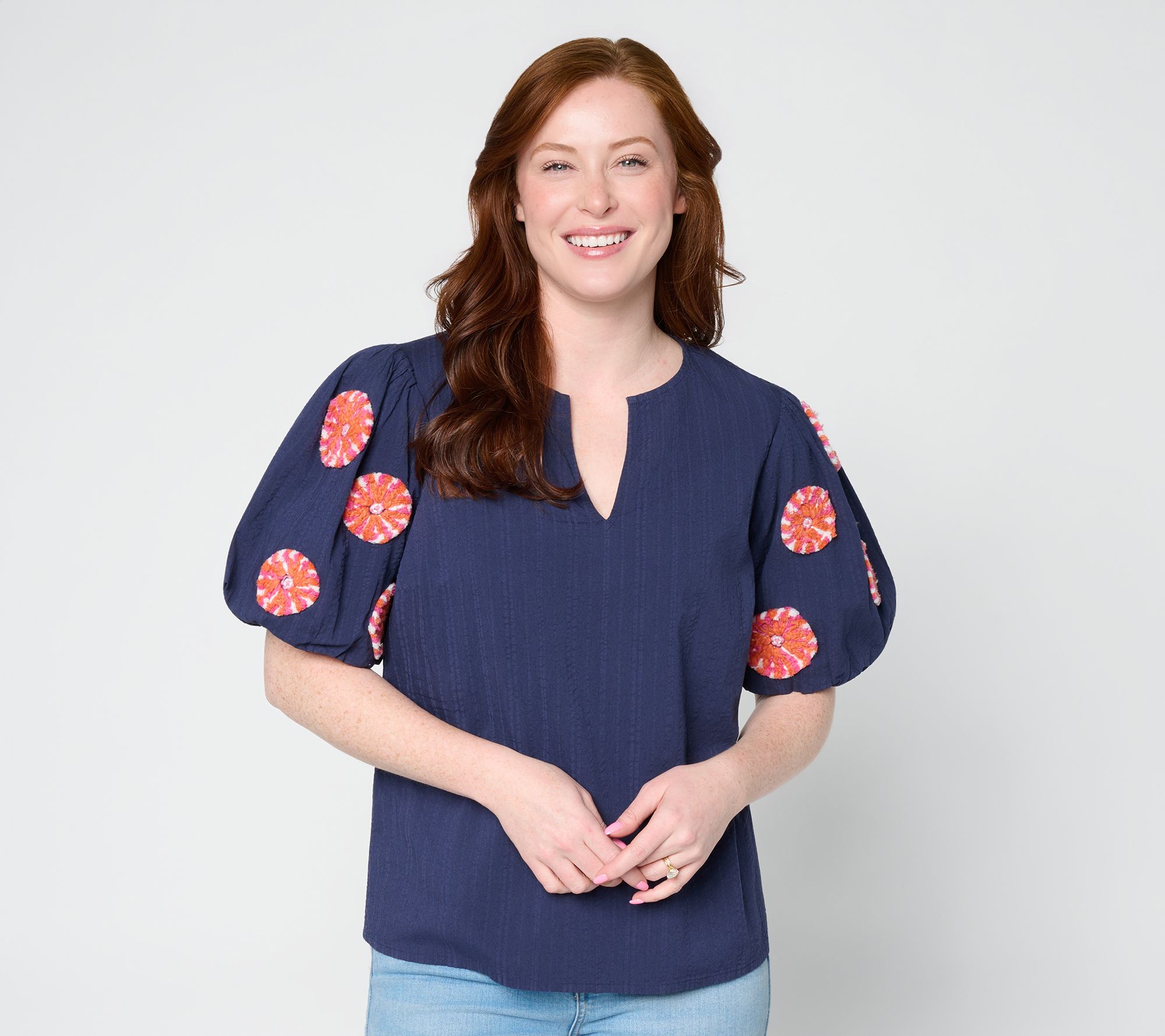 Studio Park x Amy Stran Embroidered Puff Sleeve Blouse