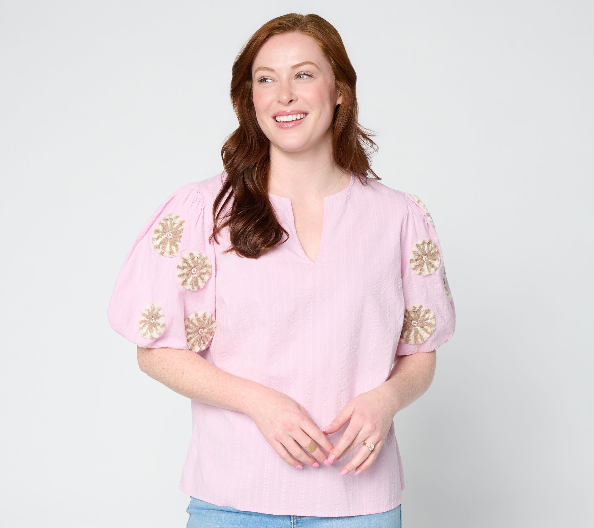 Studio Park x Amy Stran Embroidered Puff Sleeve Blouse