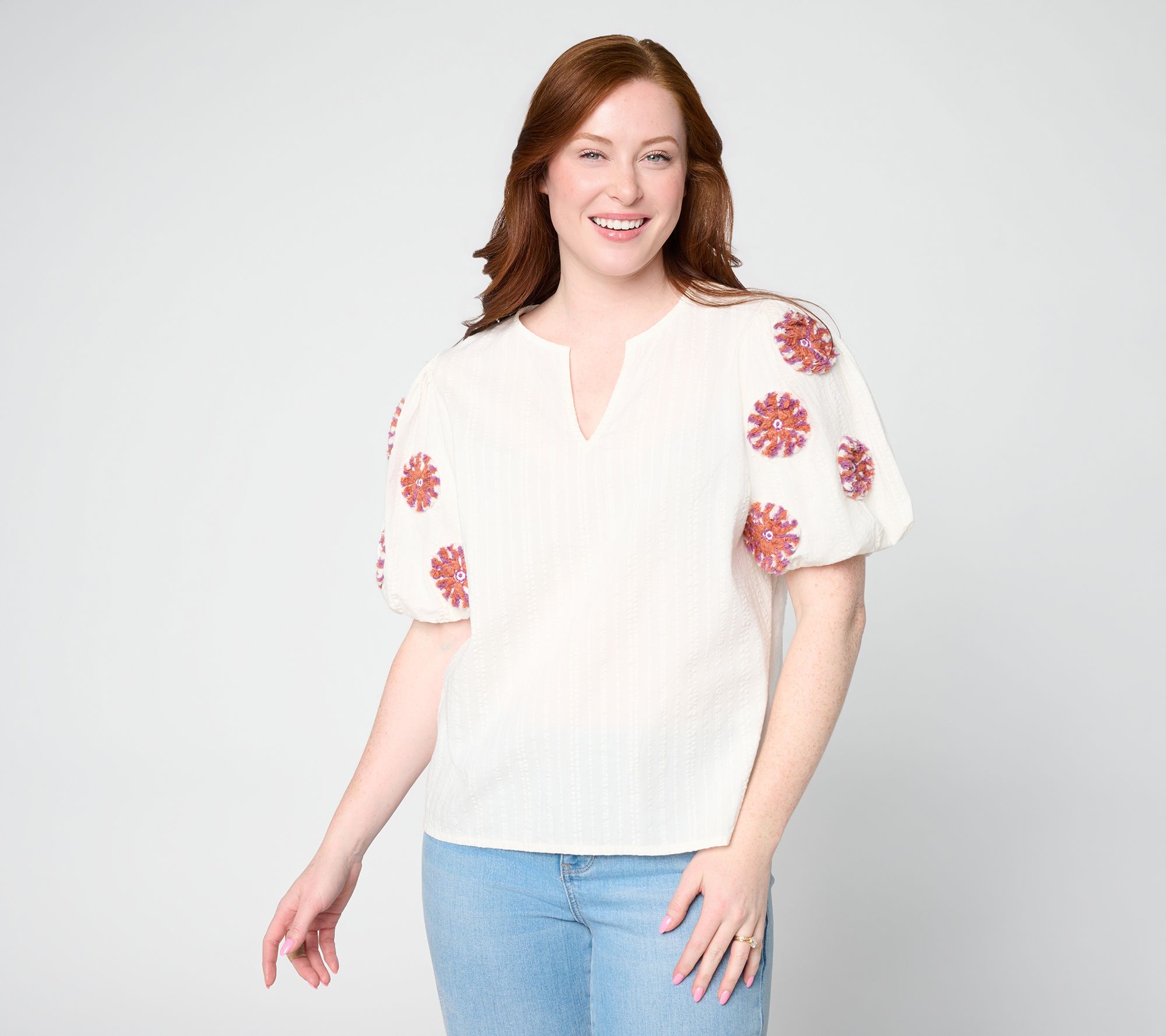 Studio Park x Amy Stran Embroidered Puff Sleeve Blouse