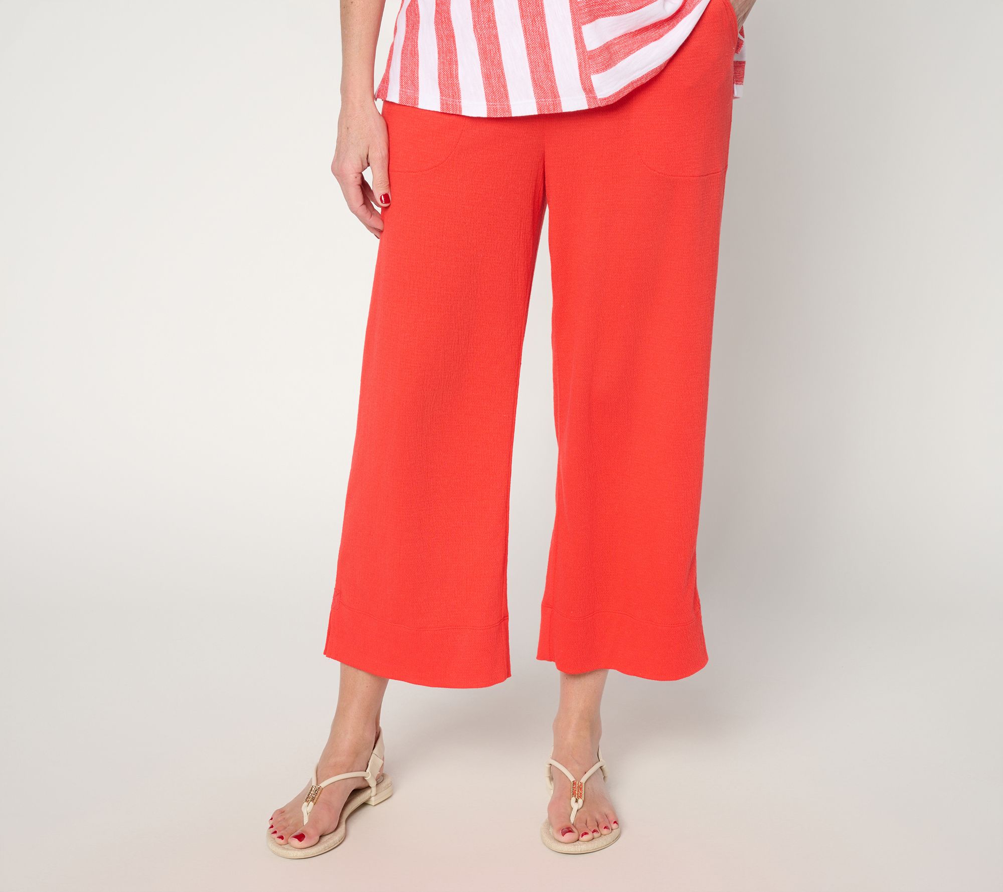 Denim & Co. Beach Knit Gauze Pants With Crochet Trim