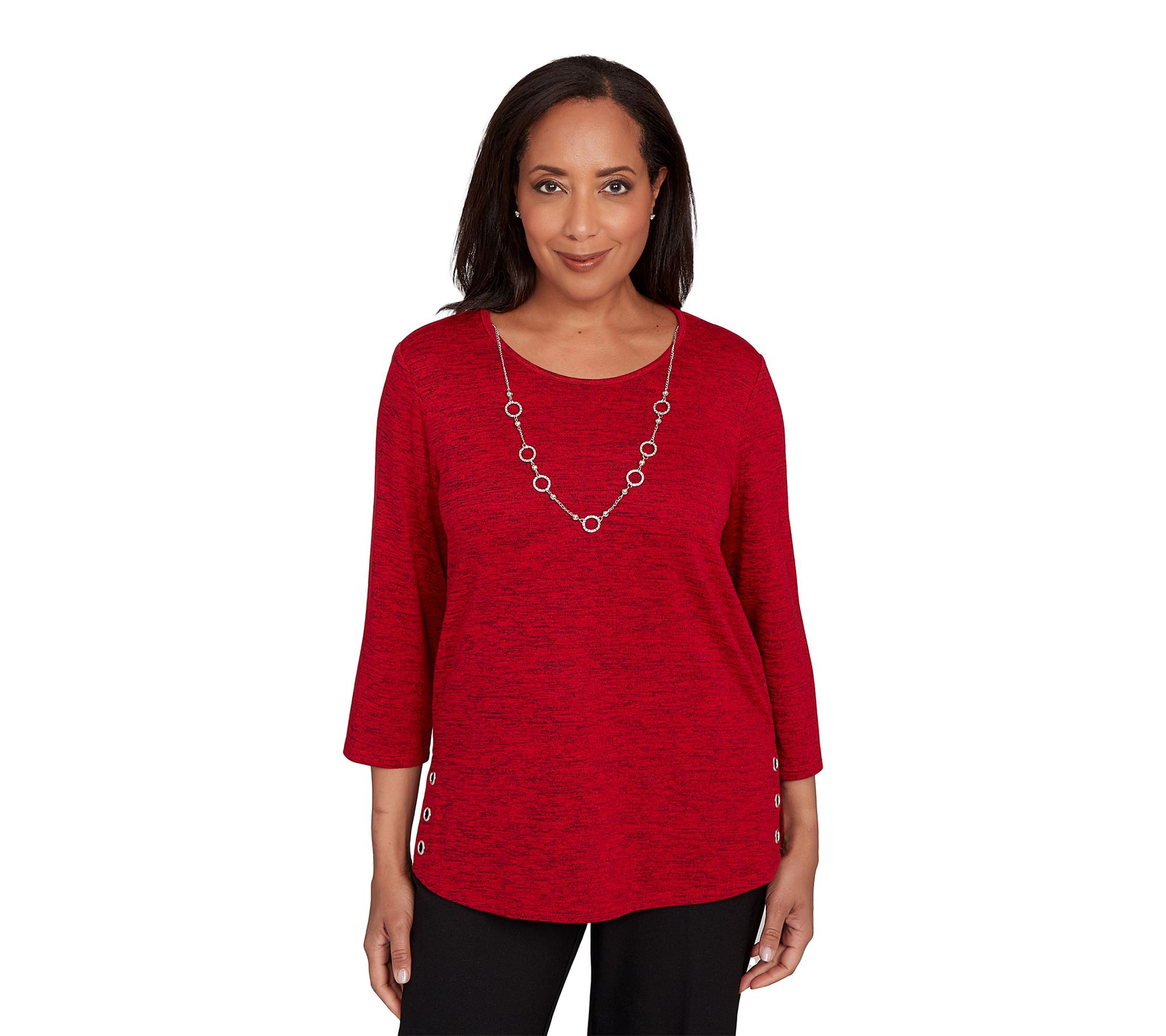 Alfred Dunner Petite Melange Side Button Top with Necklace